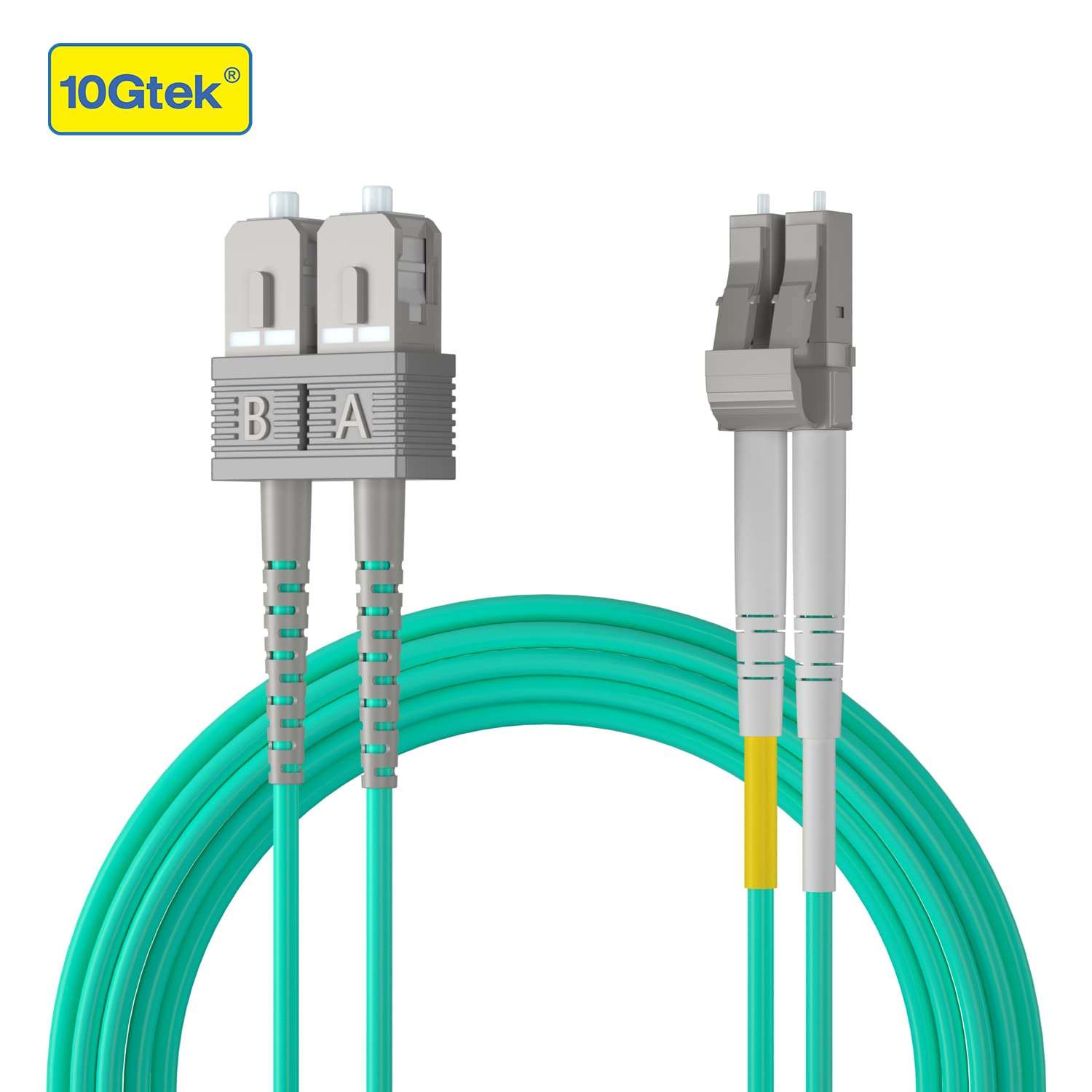 10Gtek Fiber Patch Cable - LC to SC OM3 10Gb/Gigabit Multi-Mode Jumper Duplex 50/125μm LSZH Fiber Optic Cord, Aqua, 10-Meter(32.8ft) 3