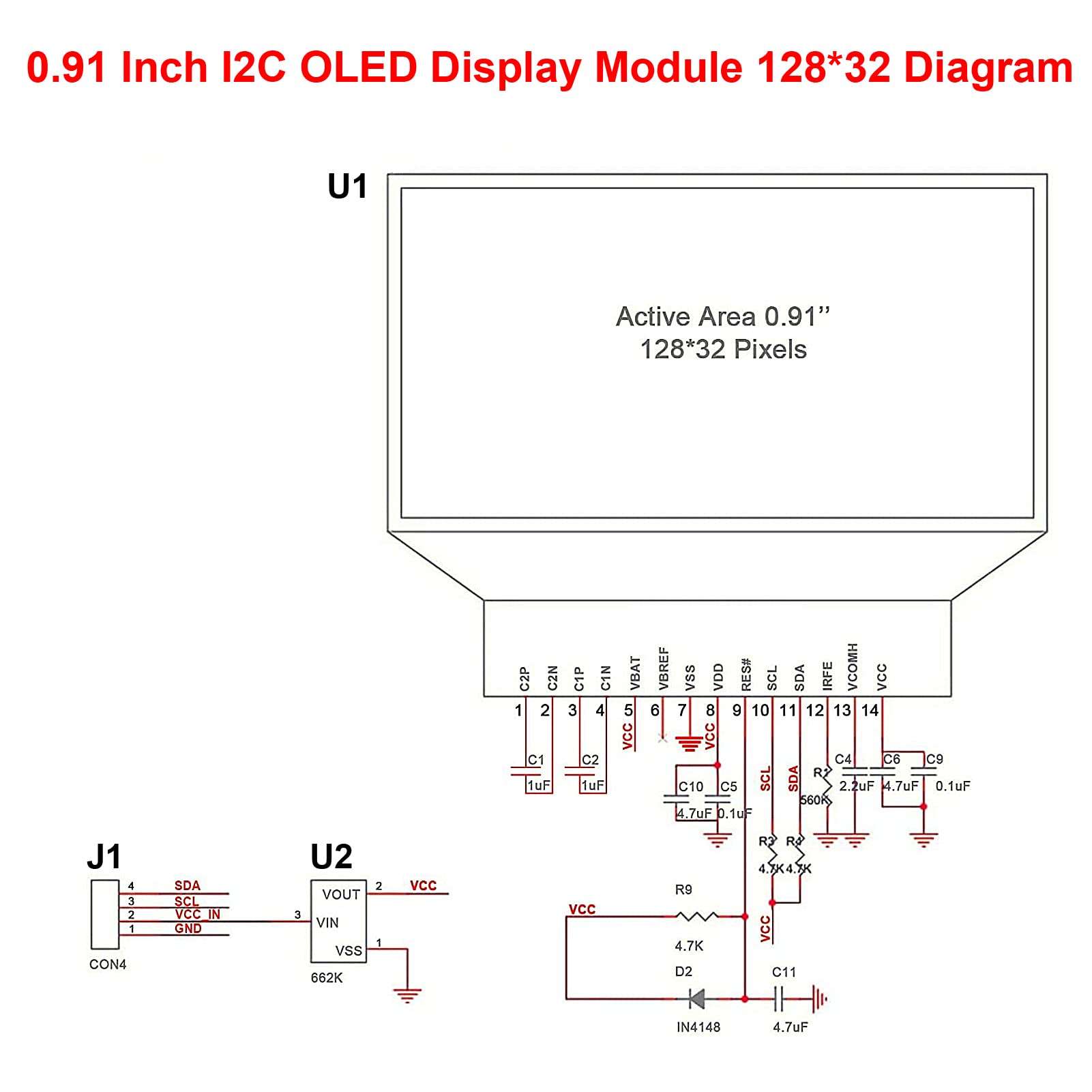 6pcs I2C Display Module 0.91 Inch I2C OLED Display Module I2C OLED Screen Driver DC 3.3V~5V for Raspberry pi ESP32 ESP8266 AVR/PIC/STM32 4