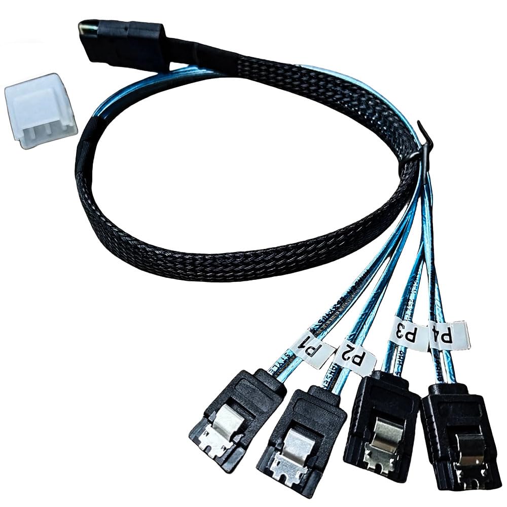 LANPAN 2PCS SFF-8087 to 4×SATA Forward Breakout Cable 1.6ft/0.5m – Mini SAS 36-Pin to 4×7-Pin SATA III 6Gbps, Locking Latches, Braided – for LSI/Broadcom HBA 9211-8i 9207-8i, NAS Server HDD SSD 3