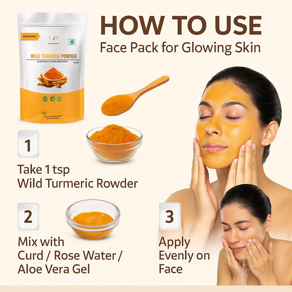 RAINTECH HERBALS Wild Turmeric Powder (Kasthuri Manjal) for Glowing Skin – 50g |Curcuma Aromatica | Natural Face Pack for Tan Removal, Pimples & Pigmentation 3