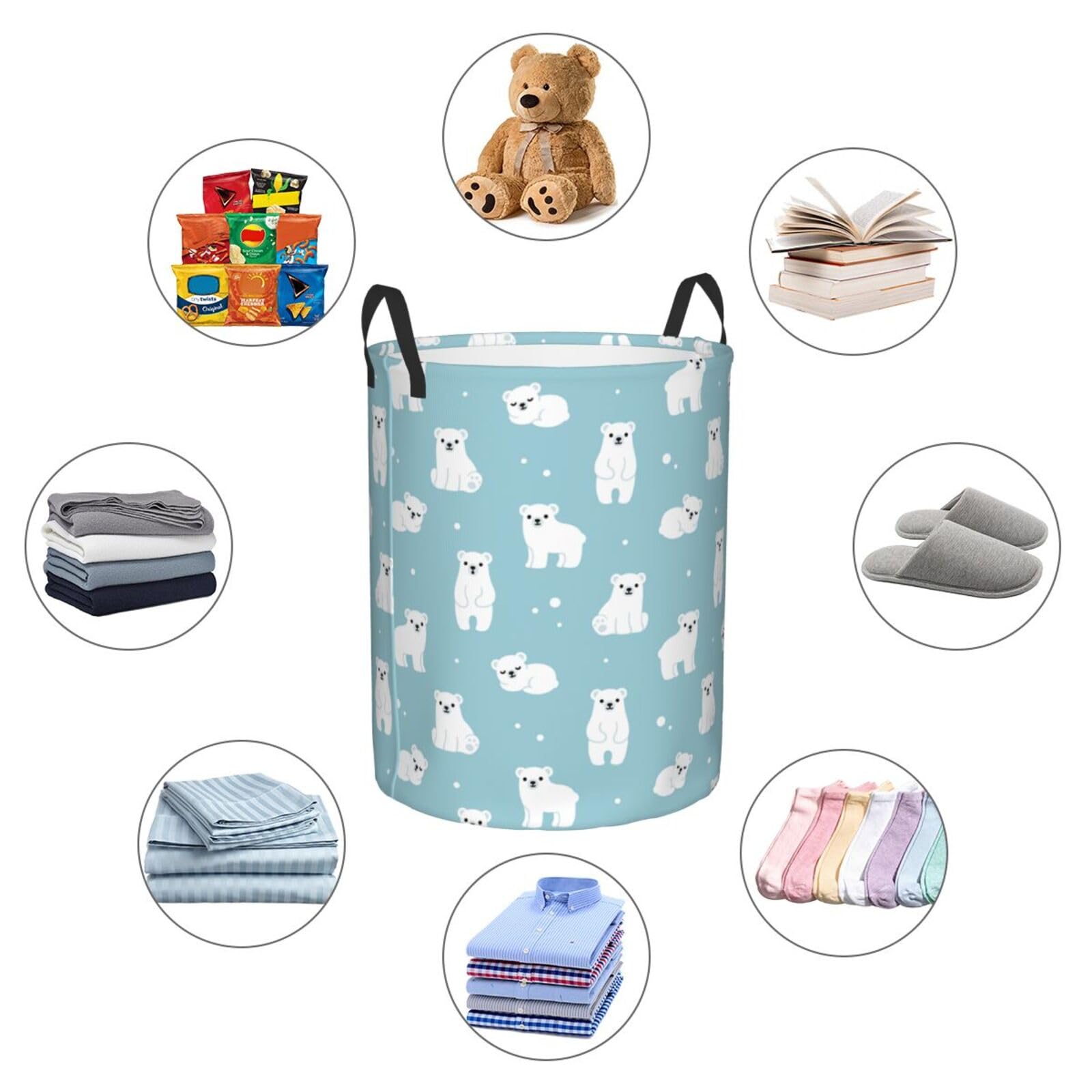 Gbuzozie Cute Cartoon Polar Bears Round Laundry Hamper Storage Basket Toys Clothes Organizer Bin For Home Bathroom Bedroom Dorm Nursery, 38l 6