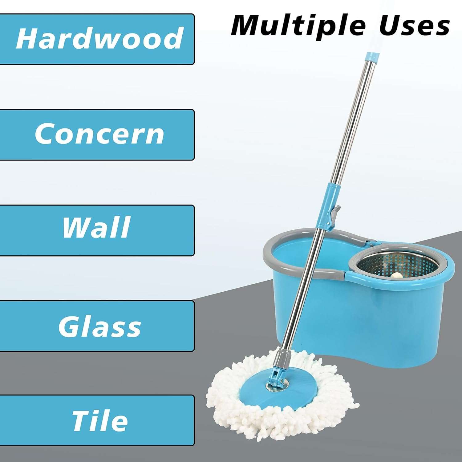 YANA Majestix Stainless Steel Winger with 4 Wheels & Big Bucket with Puller Handle, Bucket Floor Mopping System 360° Flexible, 2 Microfiber Refills, Big Size | Pocha for Floor Cleaning | Aqua 3