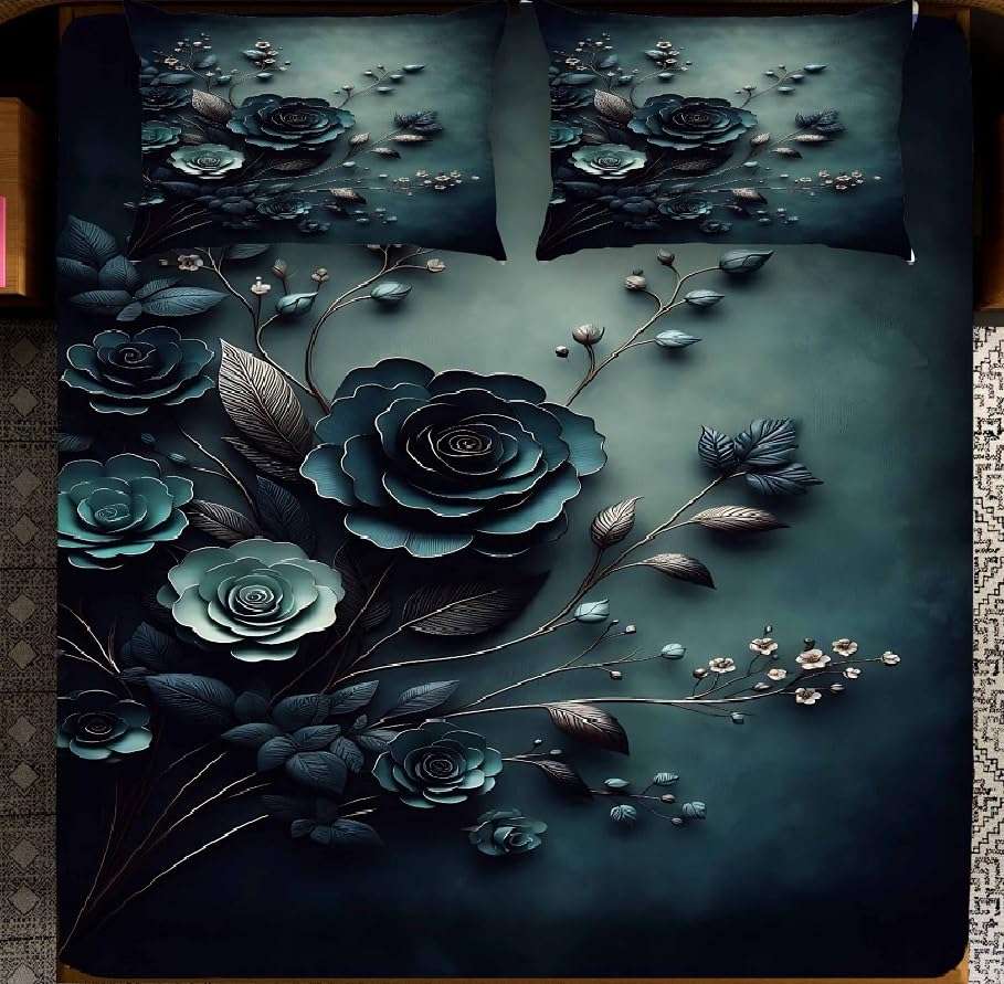 Laying Style™ 7D Glace Cotton Super King Size Printed Flat Double Bedsheet, 108 X 108 Inch and 2 Pillow Cover Without Joint II 400 TC,108" x 108" Inch (Super King, Multicolor) 3