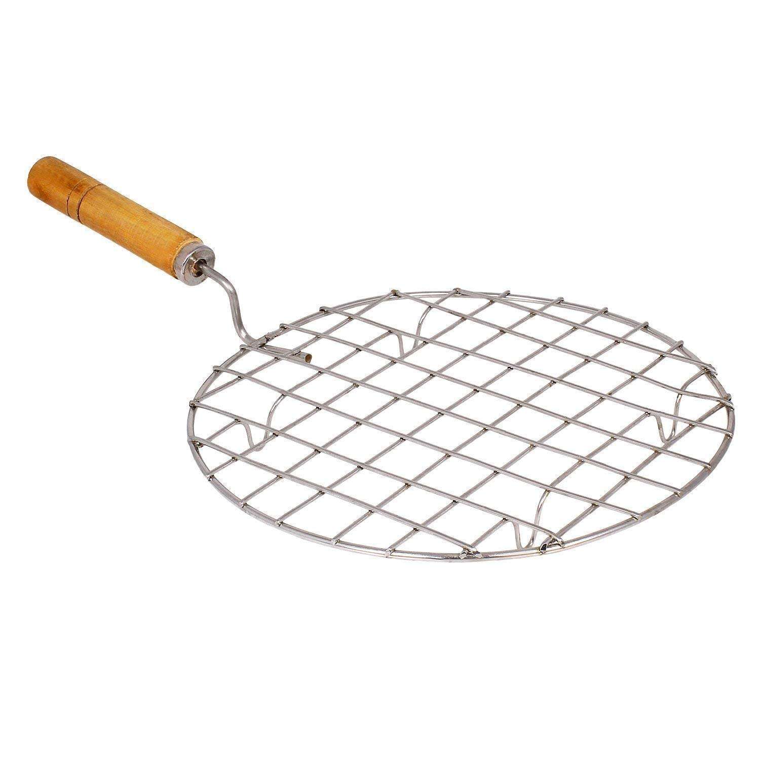 TYSSCHO Chapati and Phulka Hand Grill Jali Barbecue Roasting Rack Wooden Handle (Round Shape) 1