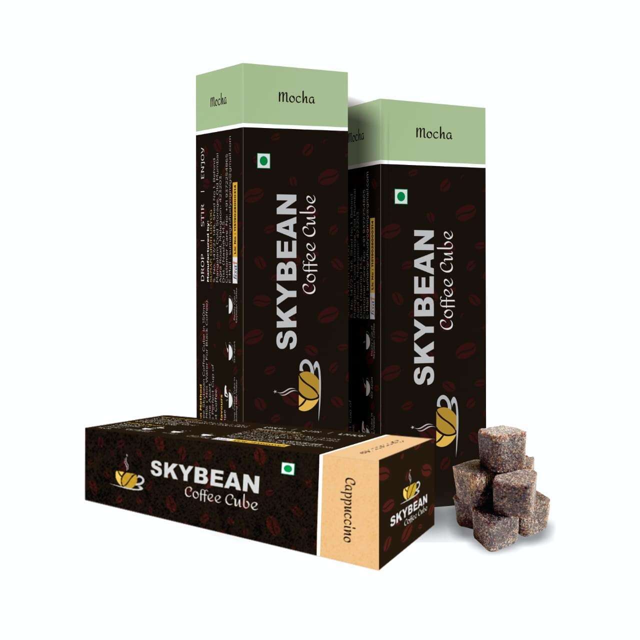 SKYBEAN Combo Pack Mocha + Mocha + Cappuccino Coffee Cube - 100g each Pack 100% Pure Coffee, Suitable for Hot & Cold Coffee Drink 1