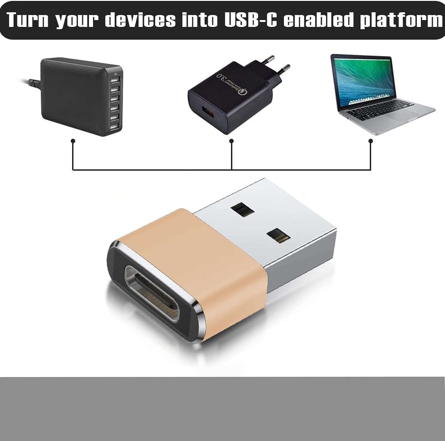 Etzin USB 3.1 Type C USB C Female to USB Male Adapter USB-C Female to USB Male, USB Type C Female to USB OTG Adapter Data Transfer Adapt etc. (Pack-of-4, Golden) 4