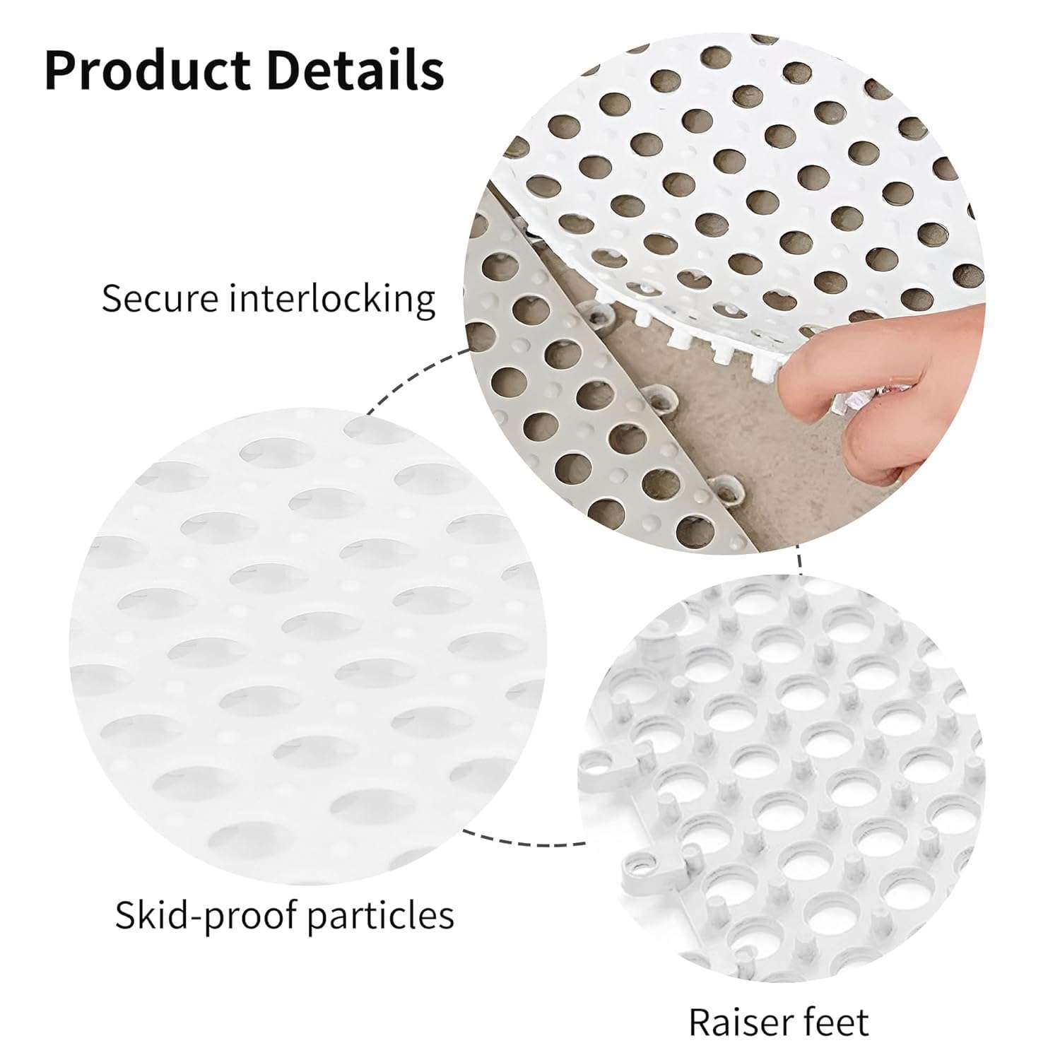 DWITICART 20 Pcs Drainage Interlocking Tiles 12 x 12 Dry Deck Mats Non Slip Shower Floor Tile Soft PVC Splicing Modular Cushion Mat for Wet Areas Bathroom Kitchen Balcony (,White) (Pack of - 20) 3