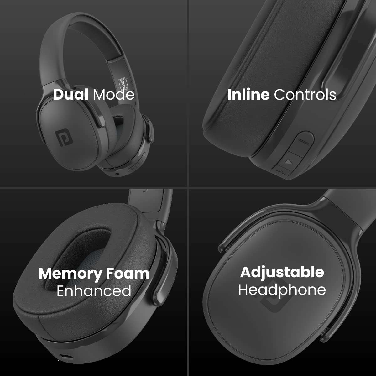 Portronics Muffs A Bluetooth 5.0 Wireless Headphone Over The Ear Headset with Handsfree Calling, Comfortable Design, 3.5mm Aux-in, Long Playtime, Powerful Bass(Black) 6
