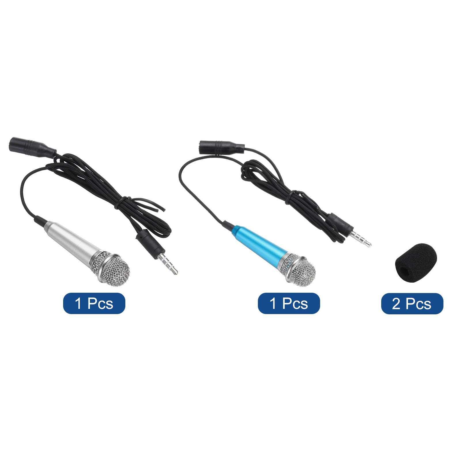 MECCANIXITY 2Pcs Mini Microphone Portable Vocal Microphone for Voice Recording and Singing with Cover,Silver & Blue 4