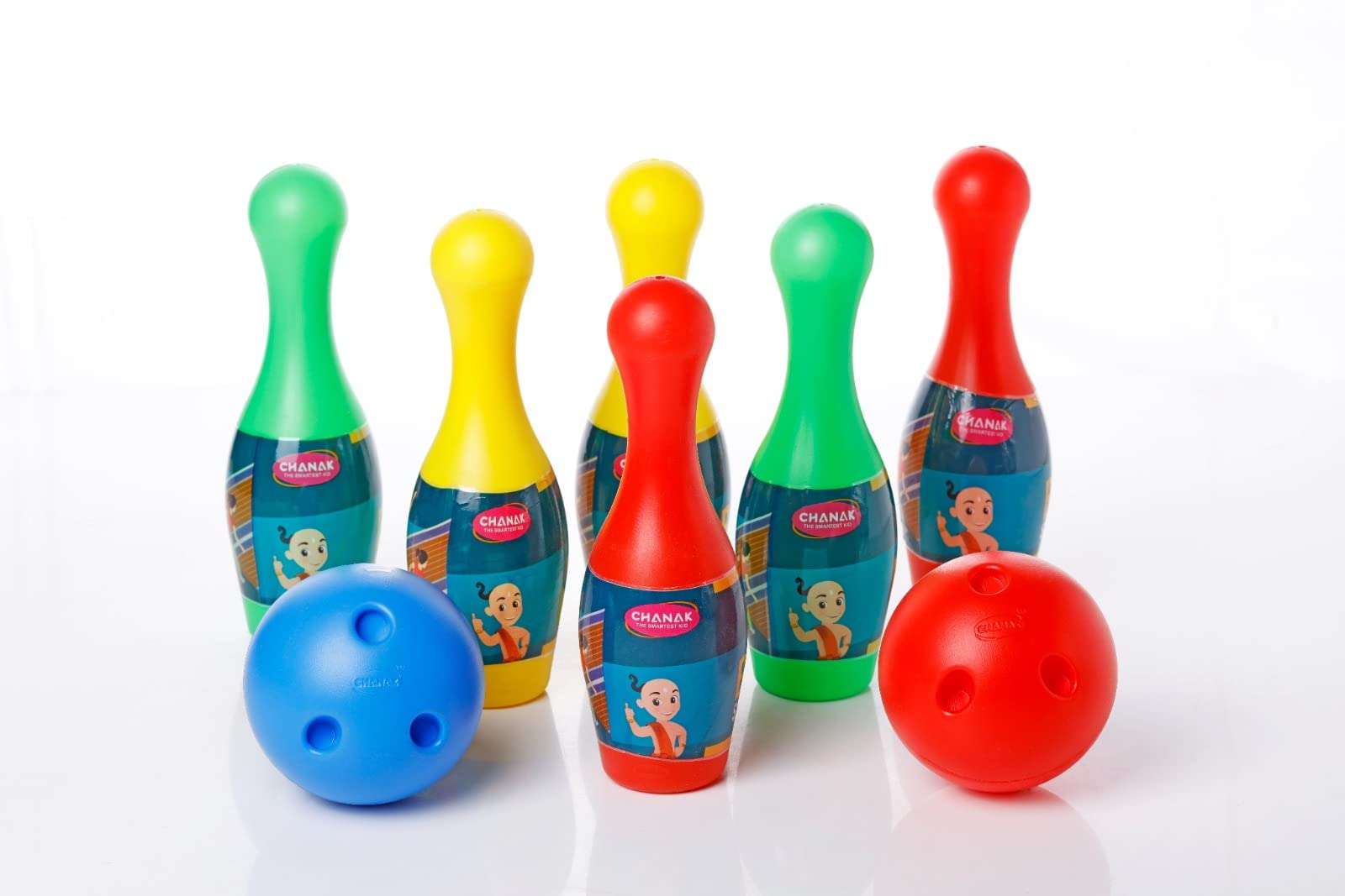 Chanak Plastic Bowling Game Set with 6 Pin and 2 Ball, Multicolor Bowling Set for Indoor & Outdoor Play, Non-Toxic Bowling Game, Suitable for Kids Above 3 Years, BIS Approved (Box Bowling Set) 1