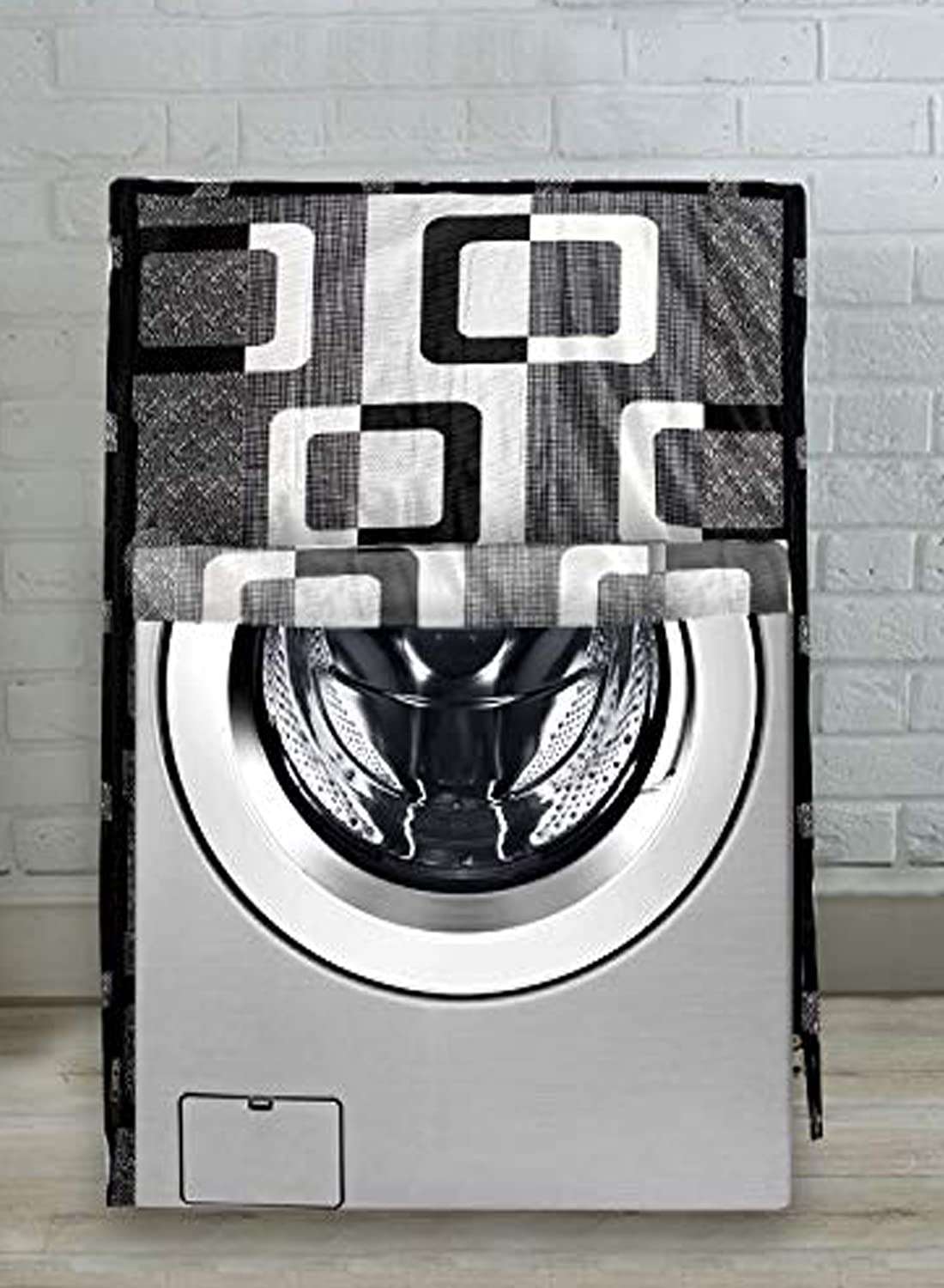 KANUSHI Industries® Front Load Washing Machine Cover+1pc Fridge/Refrigerator Cover+1 pc Microwave Cover+2 pc Handle Cover(W.M-Front+FRI+Micro+2-HDL-Black-Box) 5