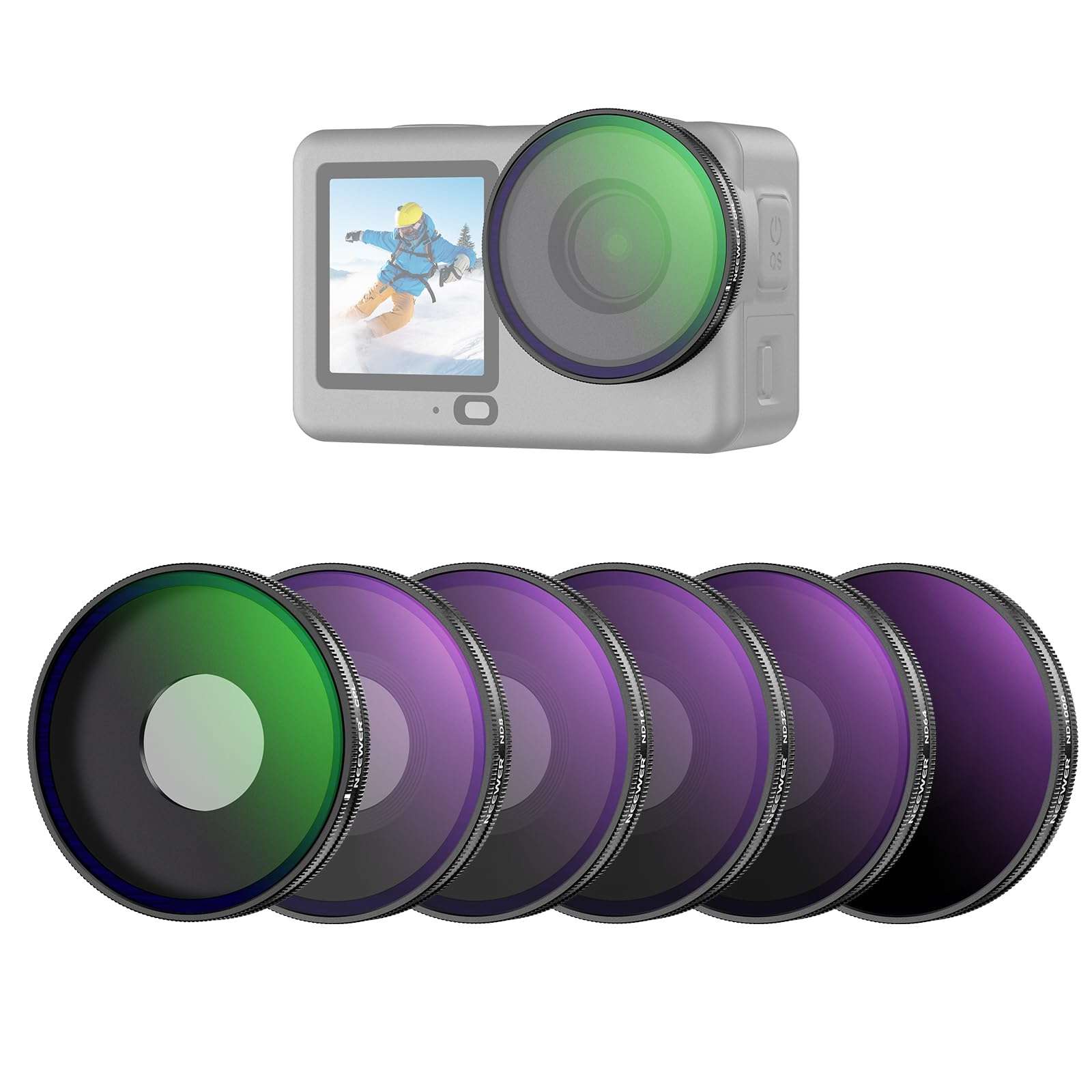 NEEWER CPL + ND Filter Set Compatible with DJI Osmo Action 6 Only, ND8/16/32/64/1000 Adjustable Circular Polarizing Filters, Lens Polarizer, Screw On Multicoated Action Camera Accessories, FL-B101 1