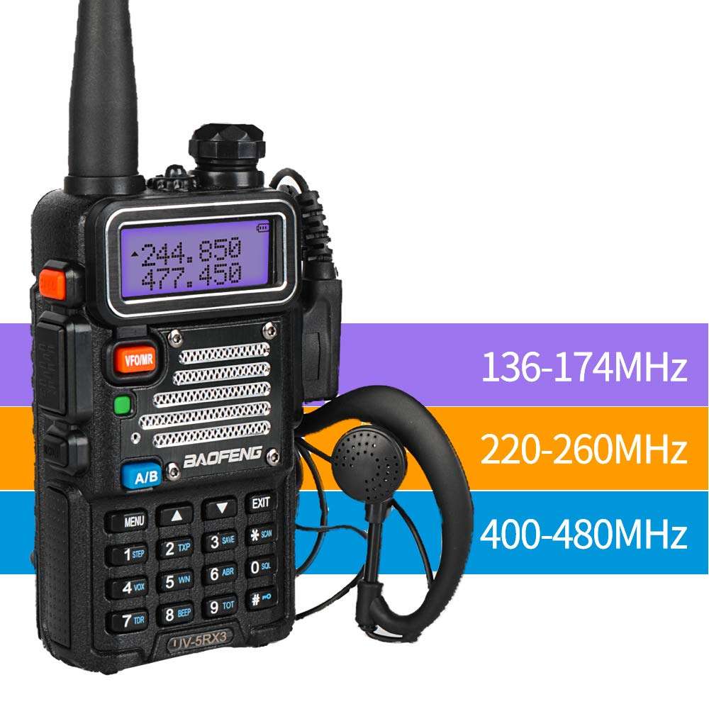 Baofeng x Radioddity UV-5RX3 Tri-band Radio VHF, 1.25M, UHF Amateur Handheld Ham Two Way Radio Walkie Talkie with Earpiece and Programming Cable 2
