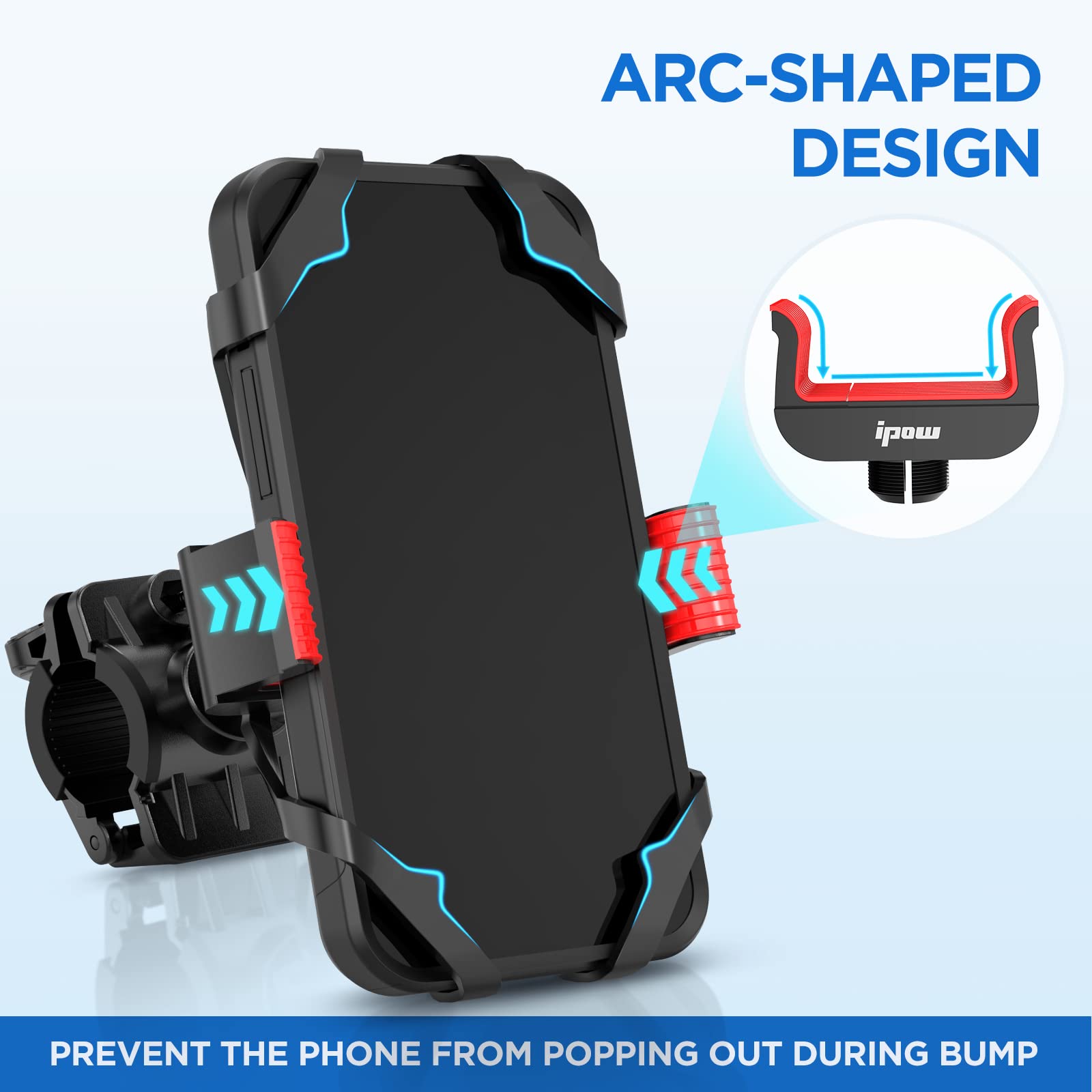 IPOW Motorcycle Phone Mount, Bike Phone Mount Holder, Universal Cell Phone Bicycle & Motorcycle Handlebar Phone Holder, Compatible with Smartphones 13/12/11/X/XR/XS/8/7,Galaxy S20/S10/S9 5