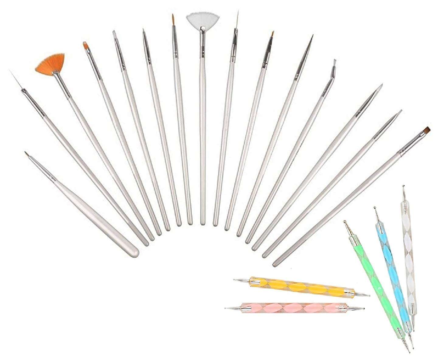 ZemGlam 0 Pcs Nail Art Brushes, Nail Art Design Painting and Drawing UV Polish Brush Tool Kit,Dotting Tool, Acrylic Nail Art Design Painting Tool Pen Polish Nail Brush Set (Set of 20) 3