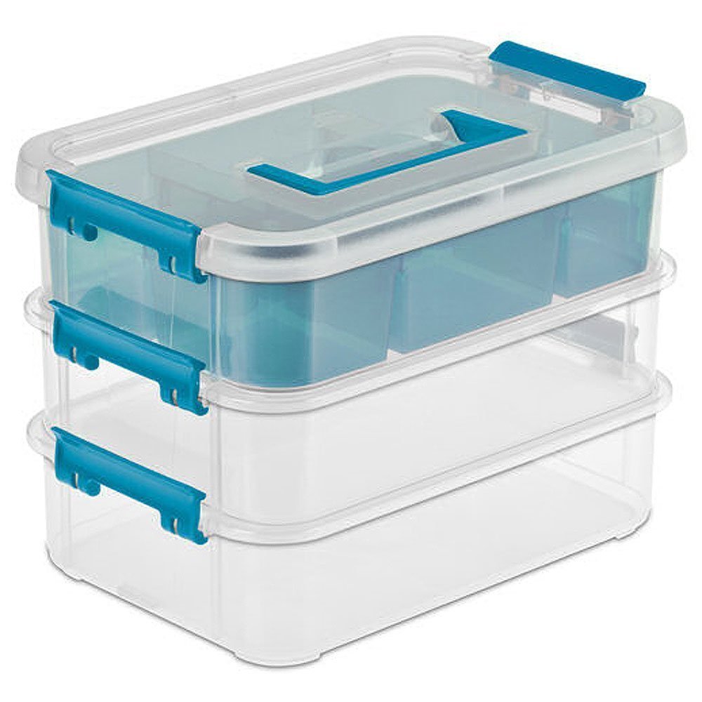 Kesi 2 Layer Stack & Carry Box, Plastic Multipurpose Portable Storage Container Box Handled Organizer Storage Box for Organizing Stationery, Sewing, Art Craft, Jewelry and Beauty Supplies(multicolur)