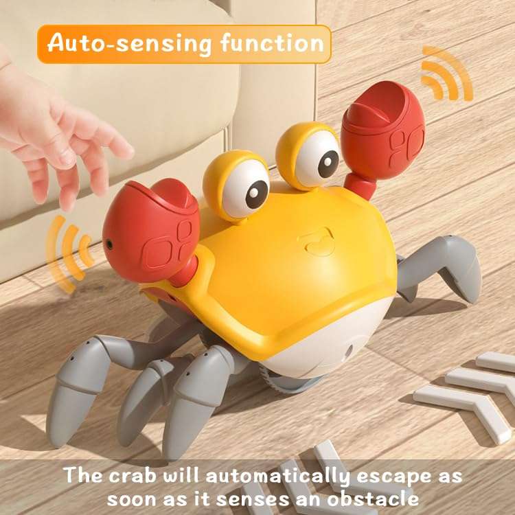 Zolakolet Crawling Crab Baby Toy Dancing Crab Baby Toy with Music and LED Lights, Automatically Avoids Obstacles Birthday, for Baby Boys and Girls 5