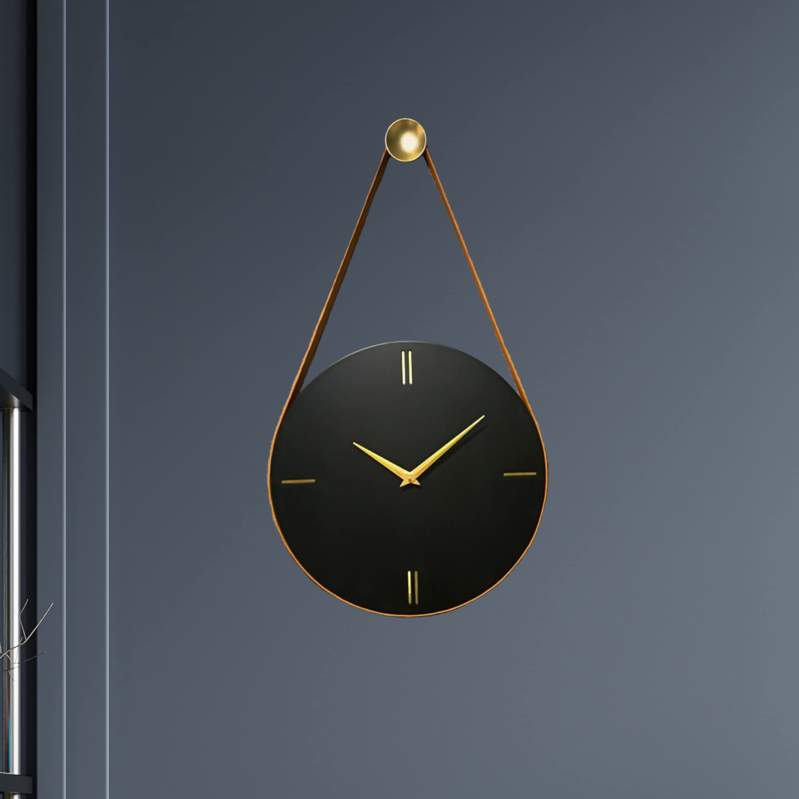 IMAGIHOME Italian Style Morden Minimal Wall Clock | Classic Antique Wall Clock | for Living Study Hall Dining and Bedroom and Stylish Wall Clock | Best for Home Decor and Interior Designing (Wooden , Brass , Leather) 1