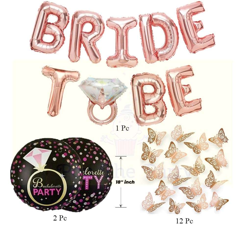 Pop The Party Bachelorette Party Decorations - 15 Pc Bridal Shower Decorations | with Rose Gold Butterfly |Bride to Be Rose Gold Foil Balloons for Bachelorette Party Decoration 3