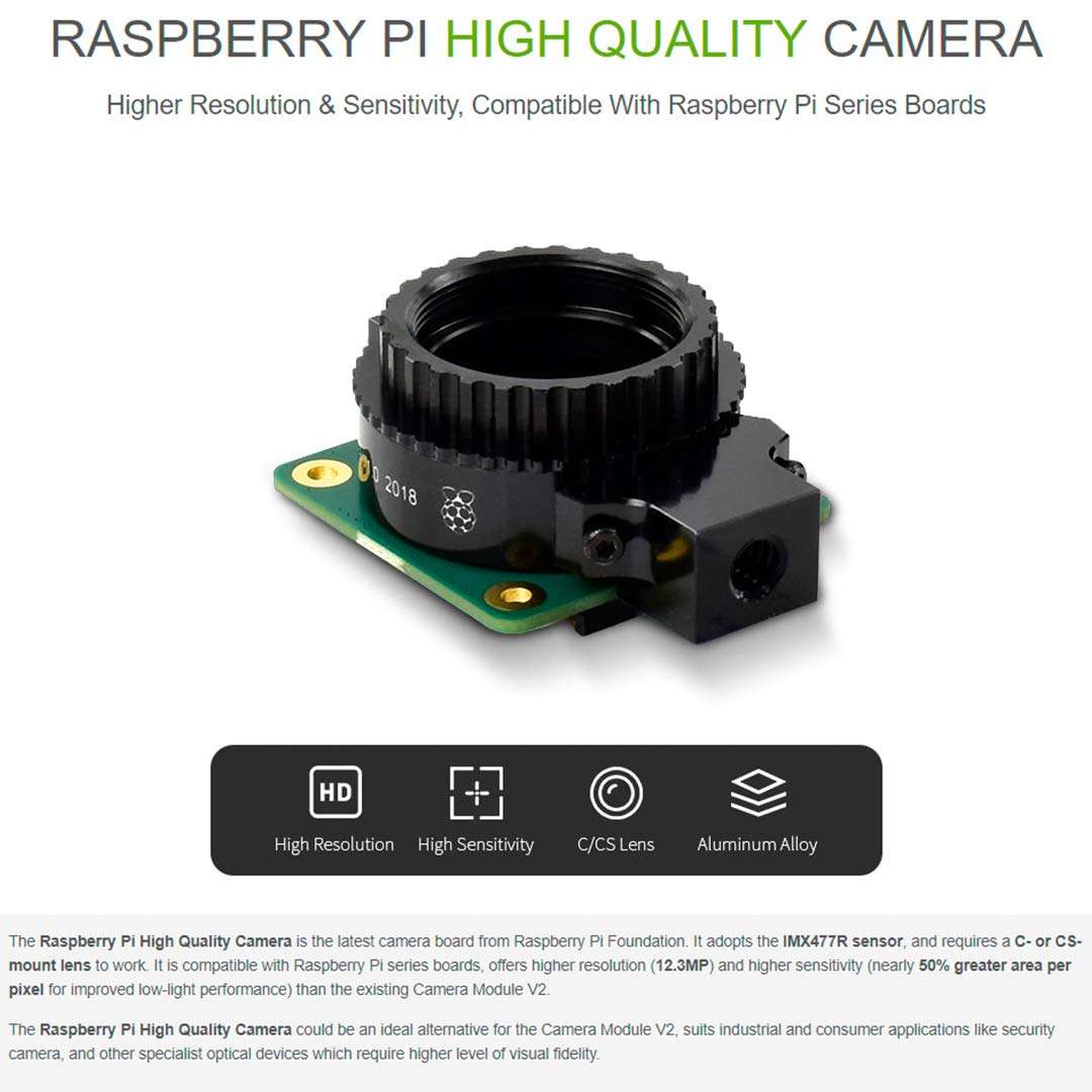 Raspberry Pi HQ Camera Module with Case for Raspberry Pi 4B/3B+/3B/2B/A+/Zero/W/Zero WH,12.3MP IMX477 Sensor Support C- and CS-Mount Lenses, Alternative for Raspberry Pi Camera Module V2 (8 Items) 2