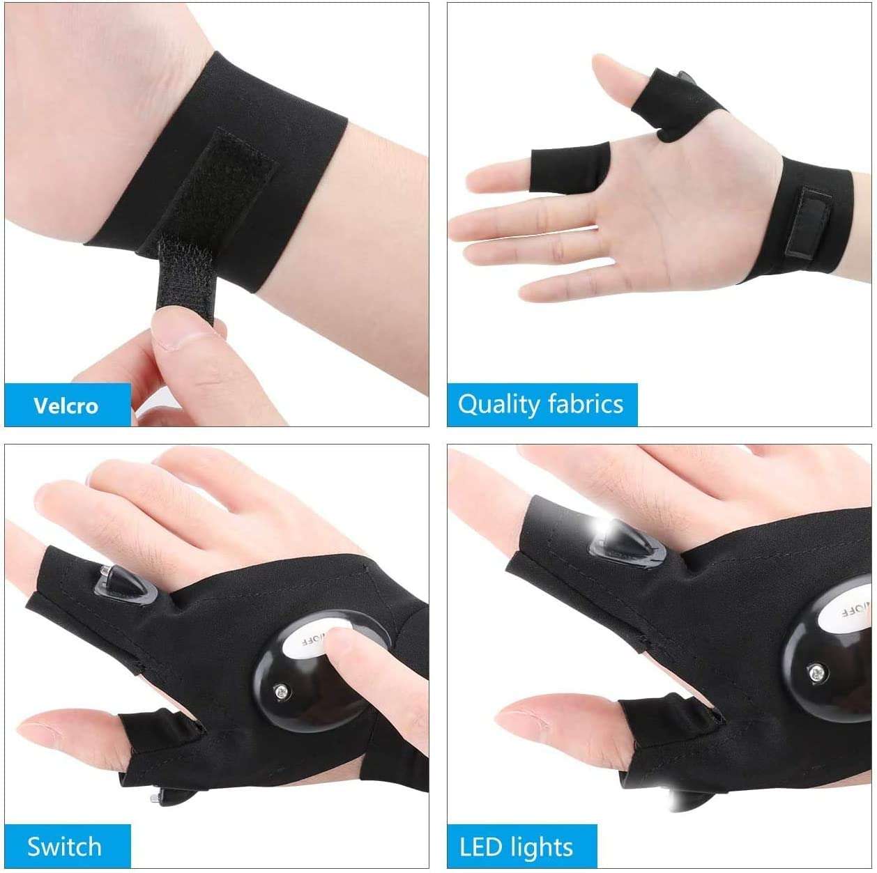 2 LED Flashlight Gloves Outdoor,Work Gloves with Light for Darkness Places, Fishing, Camping and Hiking & Tools Gifts for Handymen Men Women Boyfriend DIY Birthday Black BT001 6