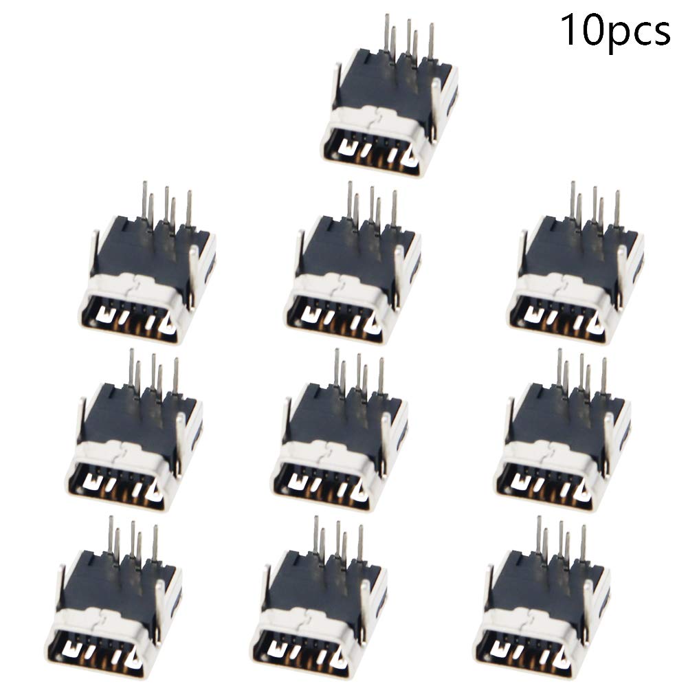 Fielect 10Pcs Mini USB-5P Female Socket Jack Connector 5 Pin 90 Degree Straight Insert PCB Connector, Repair Replacement Adapter 3