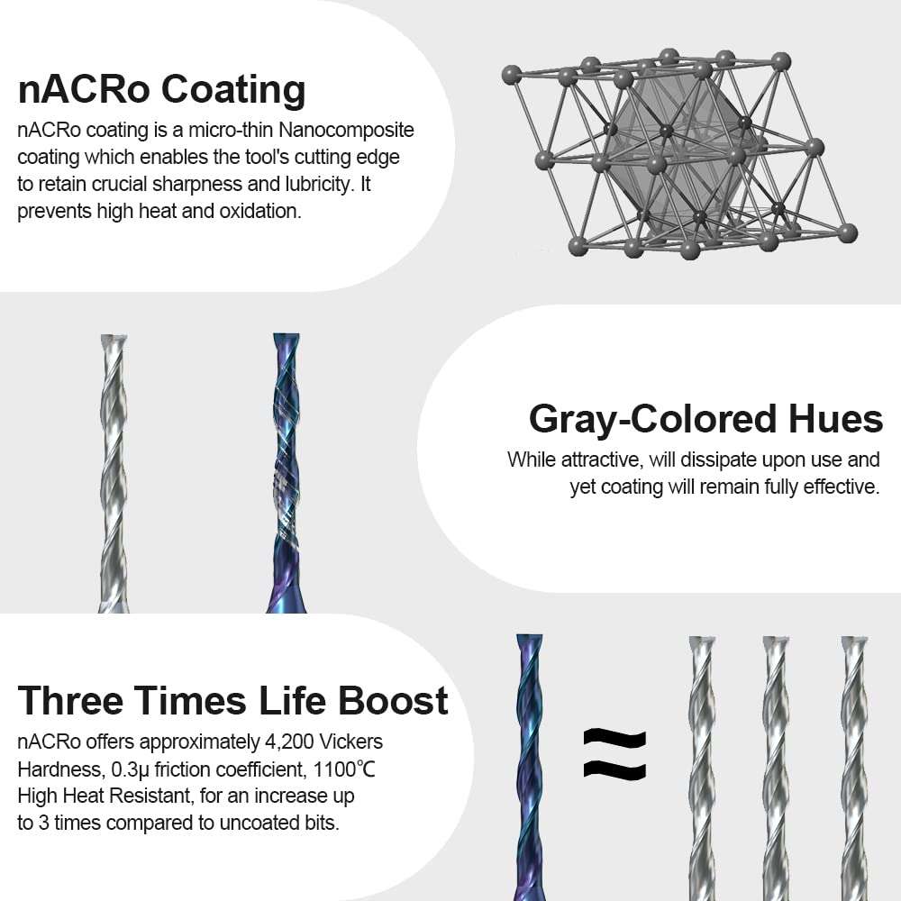 FivePears 3 Flute Up&Down Cut Compression Spiral Router Bit 1/4 inch Shank with Extreme Life Coated, 1/8" Cutting Diameter, 1" Cutting Length, CNC Carbide End Mill for Wood Carving Engraving Grooving 6