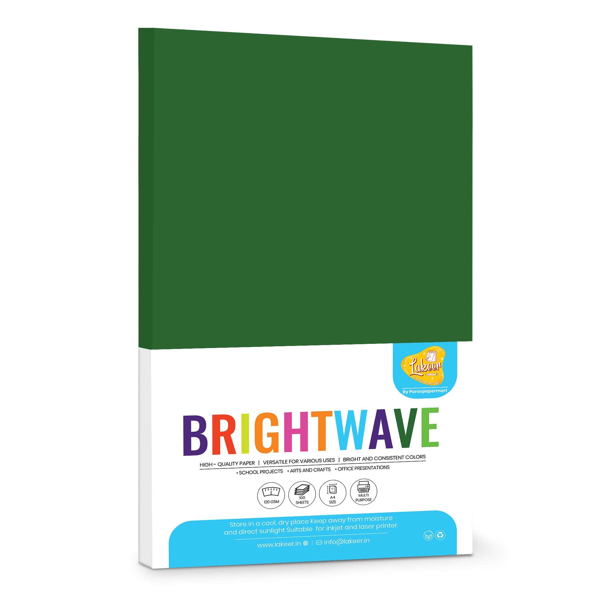 Lakeer A4 Bright Color Paper - Green Colour | 120 GSM-Premium Bright Colour Paper | Pack of 100 Sheets (29.7cm X 21cm) | Ideal for Art, Craft, Printing, etc 3