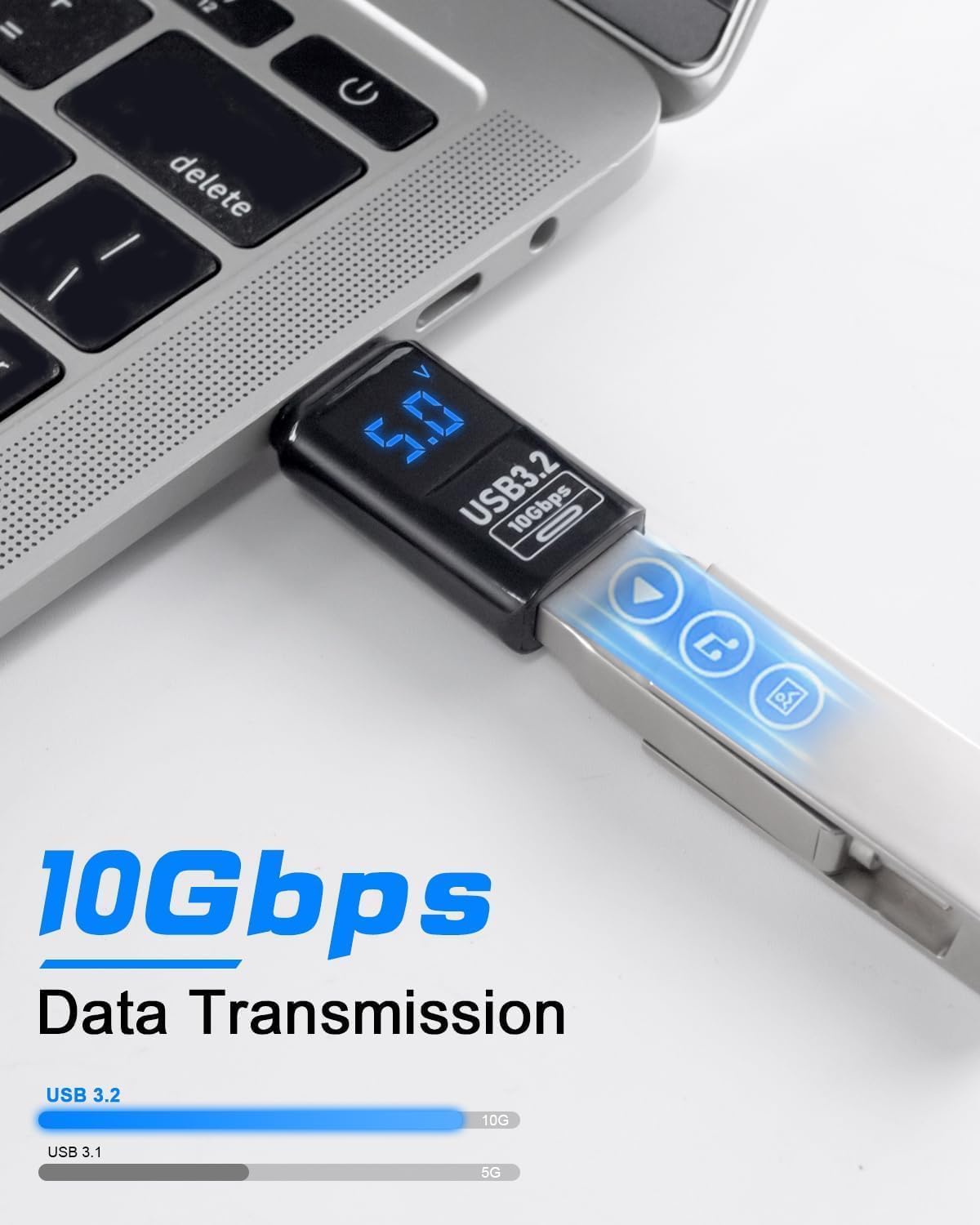 RuhZa USB Extension Adapter Disgital Display 1 Pack, 10Gbps USB Extender Adapter, USB 3.2 Male to Female Type A to Type A Cable Adapter for Hard Drive, Keyboard, Laptop 4