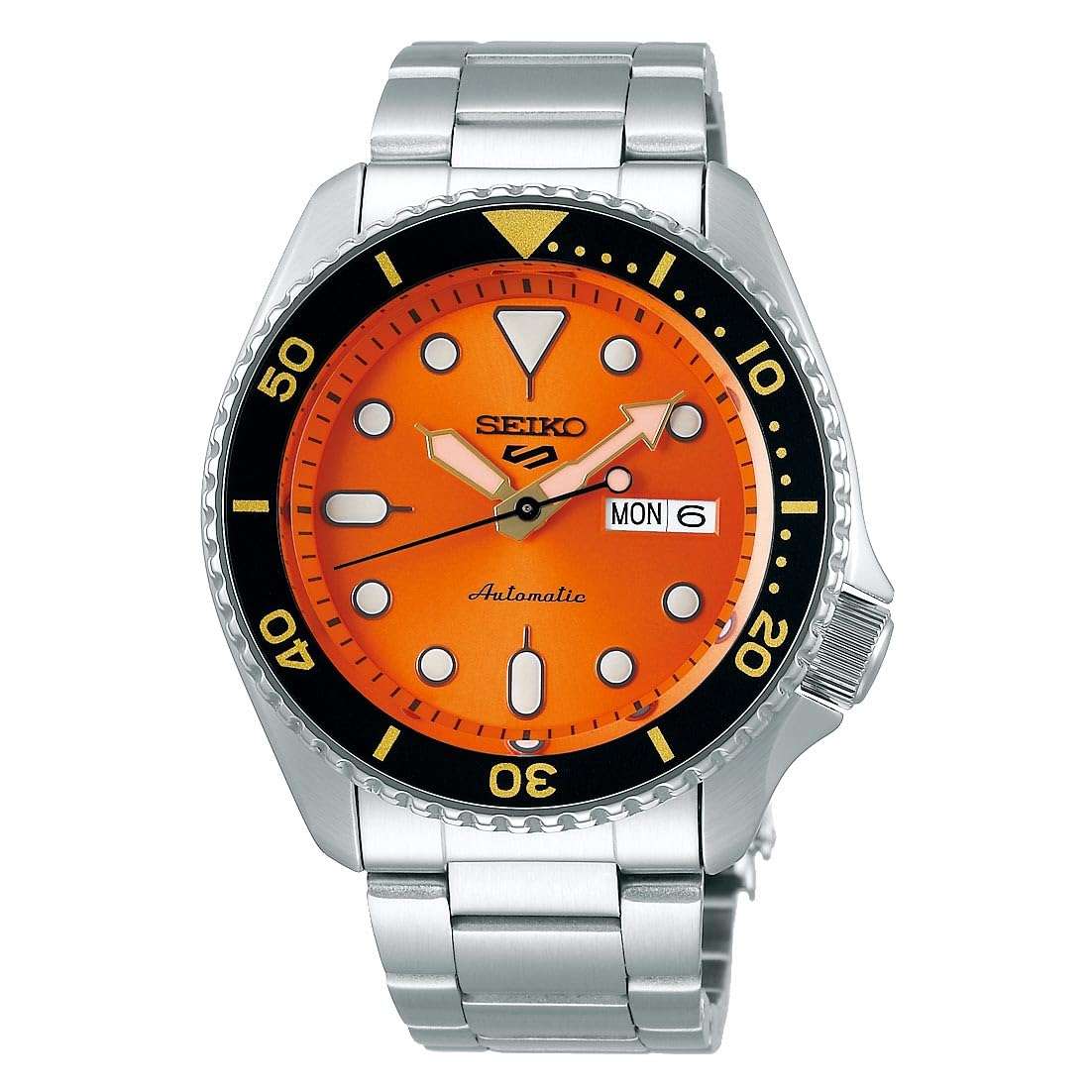 SEIKO SRPD59 Automatic Watch for Men - 5 Sports - Orange Sunray Dial, Day/Date Calendar, LumiBrite Hands & Markers, and Rotating Bezel, 100m Water-Resistant 1