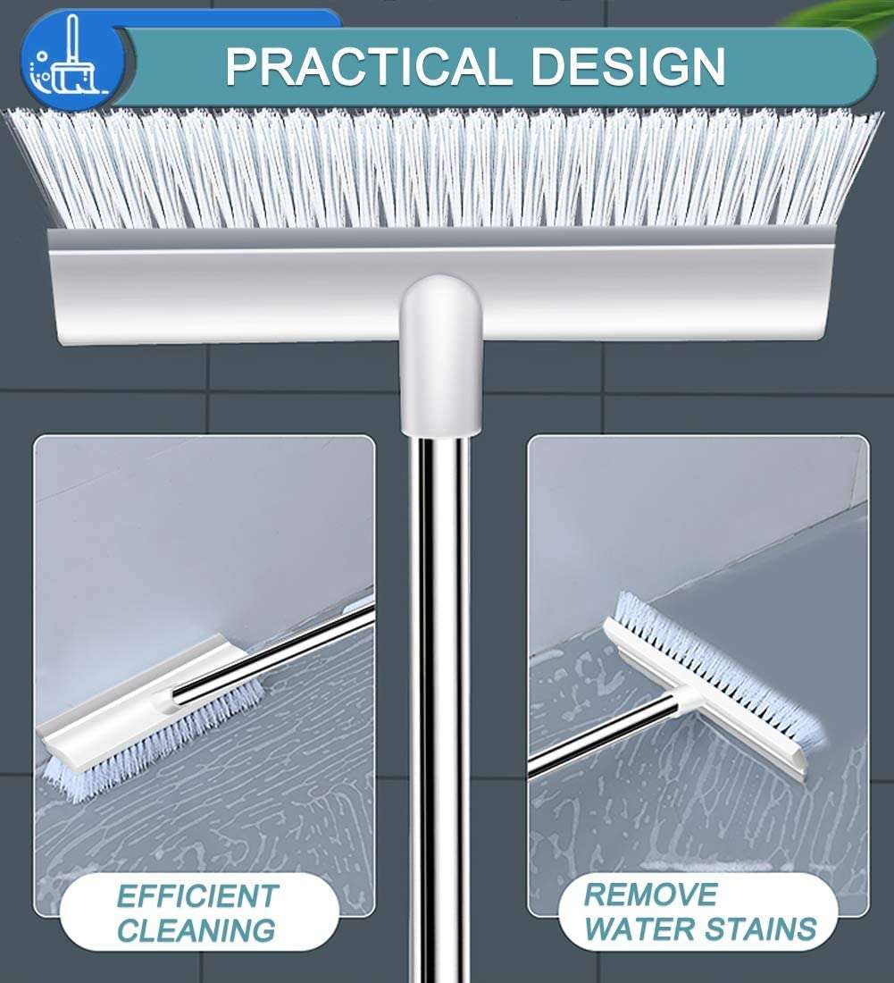 Atcan Bathroom Cleaning Brush with Long Handle 2 in 1 Floor Scrub Brush with Squeegees with Wiper Tough Bristle for all Kind of Floor and Walls Easy Cleaning for Household (FC1) (FC2) 6