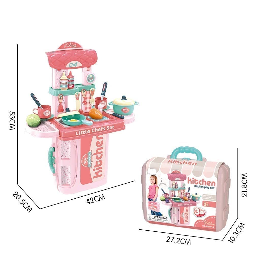 Ometer 3 in 1 Pretend to Play Plastic Kitchen Set with Comfortably Pack in Suitcase for Kids (Multicolour) 6