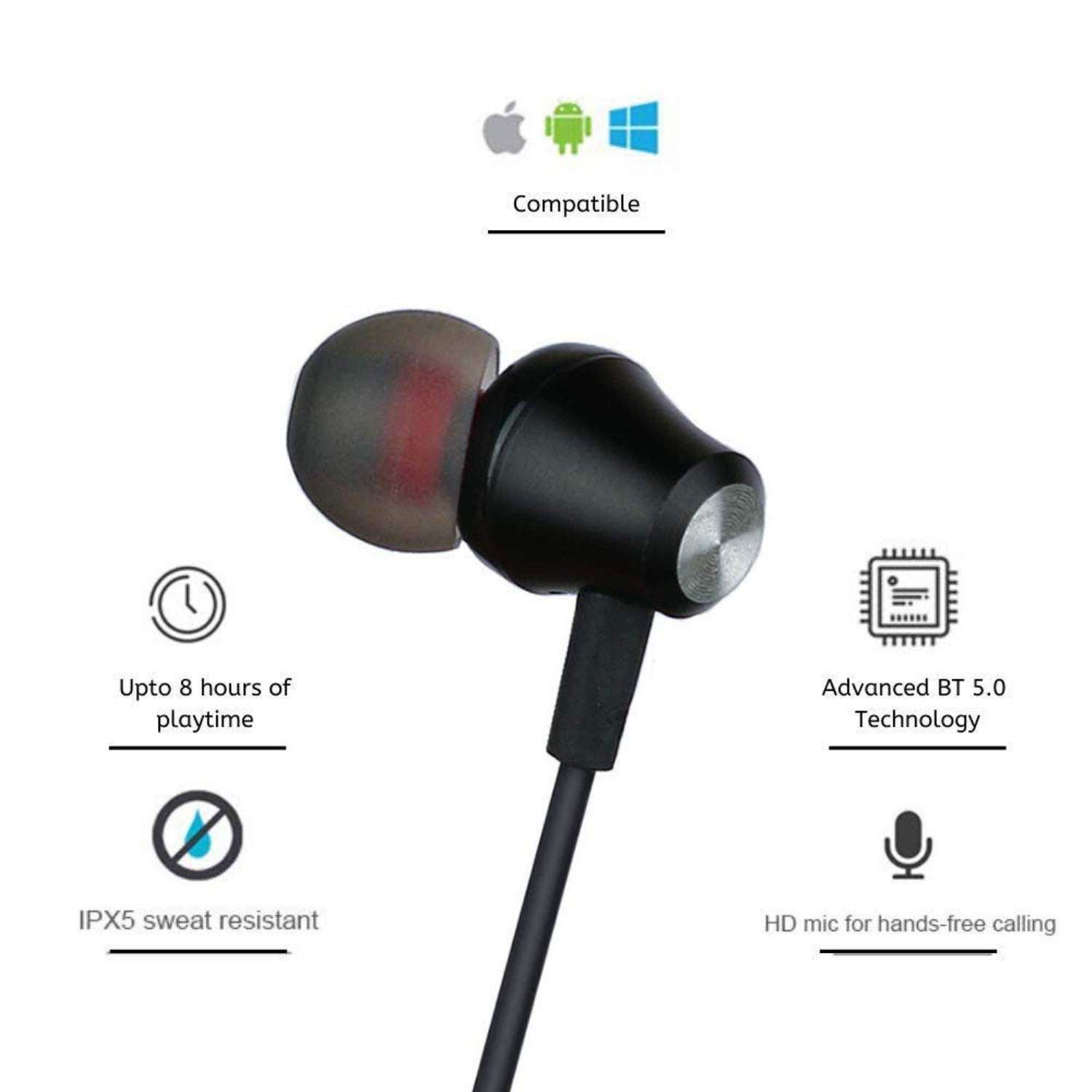 Wireless Bluetooth For Adcom Ikon 4, Adcom A350, Adcom KitKat A54, Adcom A40, Adcom Thunder A500, Adcom KitKat A47, Adcom A35, Adcom A350i, Adcom A50 Bluetooth Headphone Headset Hands-Free Gaming Earphone With Mic Noise Isolating Stereo Gaming & Music Sound Quality, Sweatproof Sports Headset,Professional Bluetooth 5.1 Wireless Stereo Sport Hi-Fi Sound Hands-Free Calling - ( Black , B1, Duet ) 3