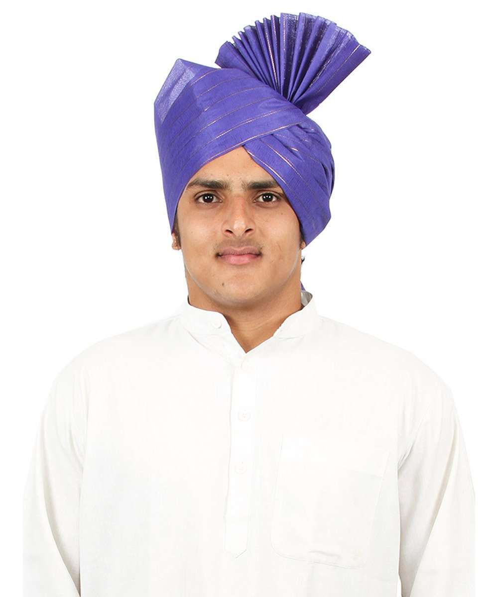 KALAPURI� Traditional Unstitched Fabric Roto Jari Blue Pheta (Turban Safa) for Men for Wedding/Marriage and Traditional Function 1
