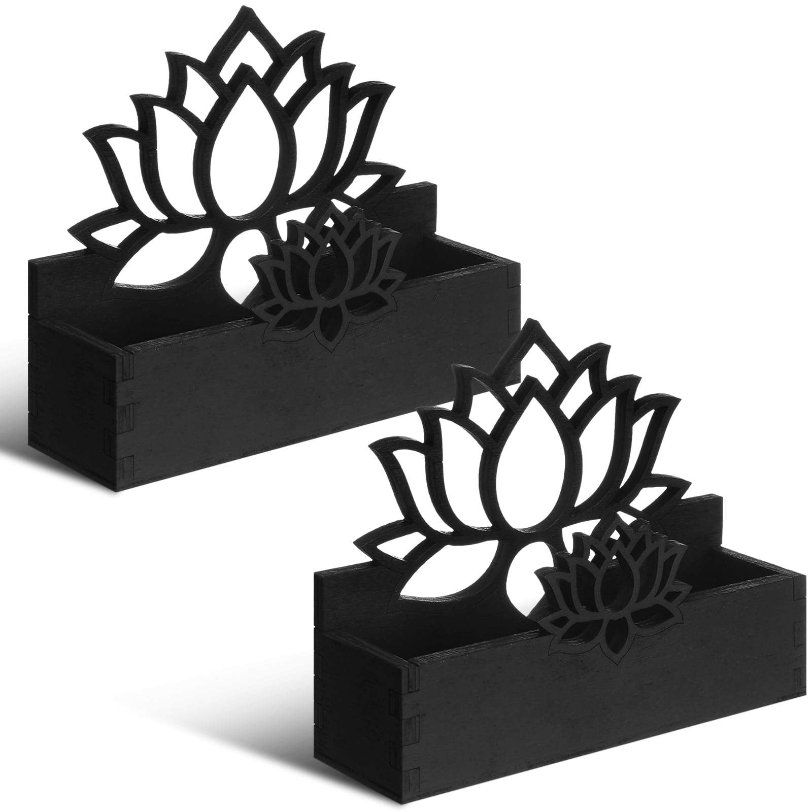 Qunclay 2 Pack Lotus Flower Business Card Holder, Wooden Decorative Business Card Holders for Desk Postcard Display Stand for Office Desktop (Black) 1
