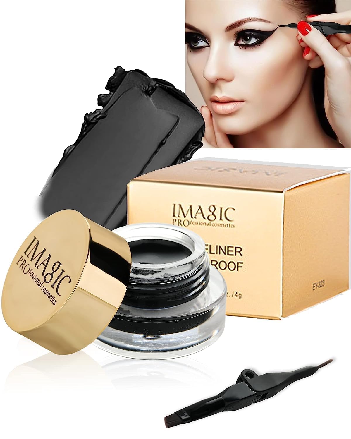 Gujas IMAGIC Gel Eyeliner, Long Lasting Waterproof Matte Eyeliner Cream Gel, High-Intensity Pigments Smudge-Proof Eye Liner,Makeup Gift for Women Girl (WHITE) (Black)