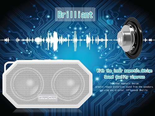 Portable Pocket Speaker, Eagle Eye Water Resistant Wireless Stereo Bluetooth Shower Speaker with Handsfree Speakerphone 3.5mm Jack White 3