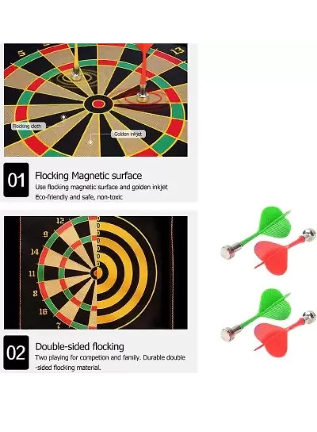 Right search 15 inch Dart High Magnetic Double Side Foldable and Portable Aiming Dart Board Game with 4 Non Pointed Dart Set Indoor and Outdoor Game Toy for Kids Multi Color 3