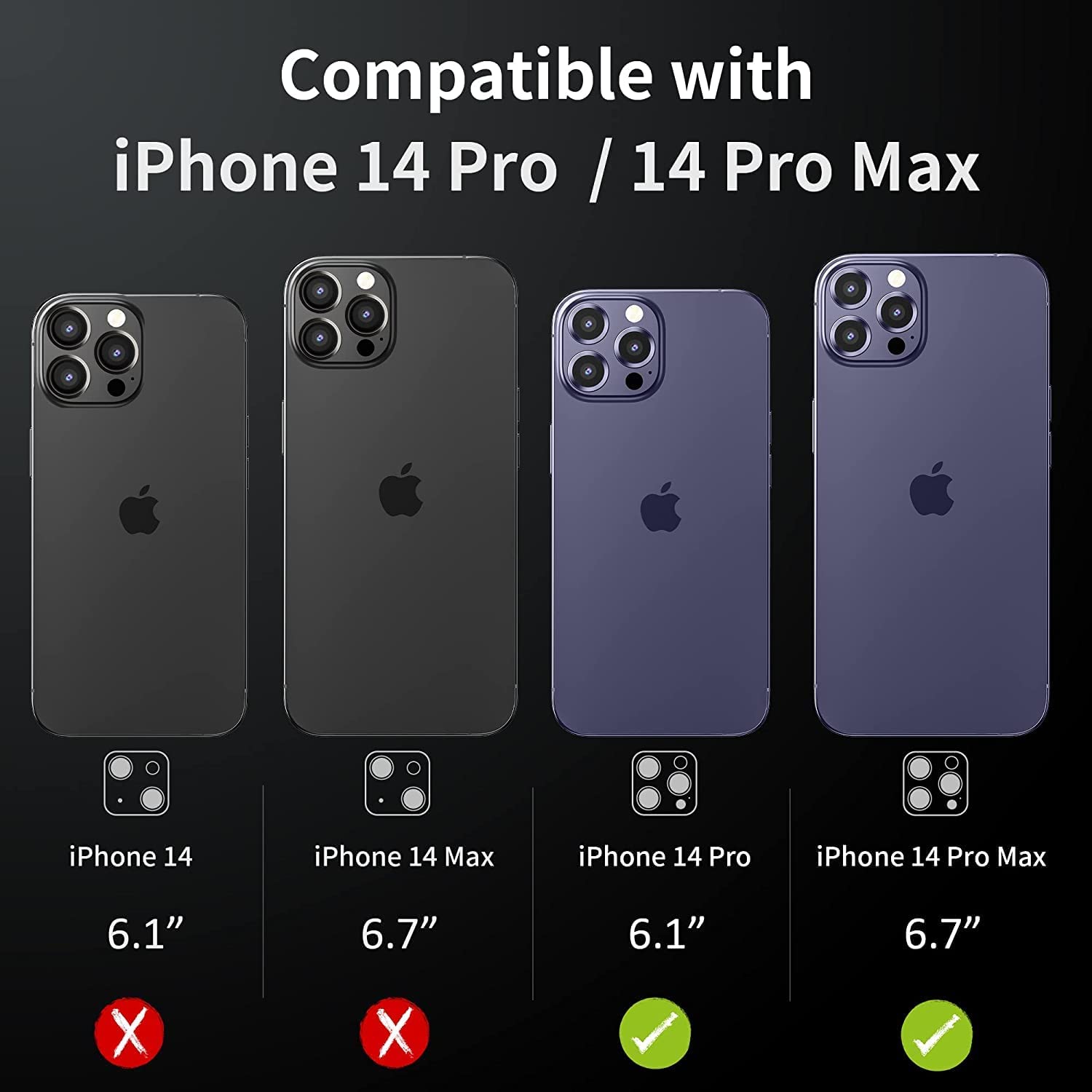 MobileZon Compatible for iPhone 14 Pro Max / 14 Pro Camera Lens Protector Tempered Glass Alloy Metal Rings Protection (Black) 6