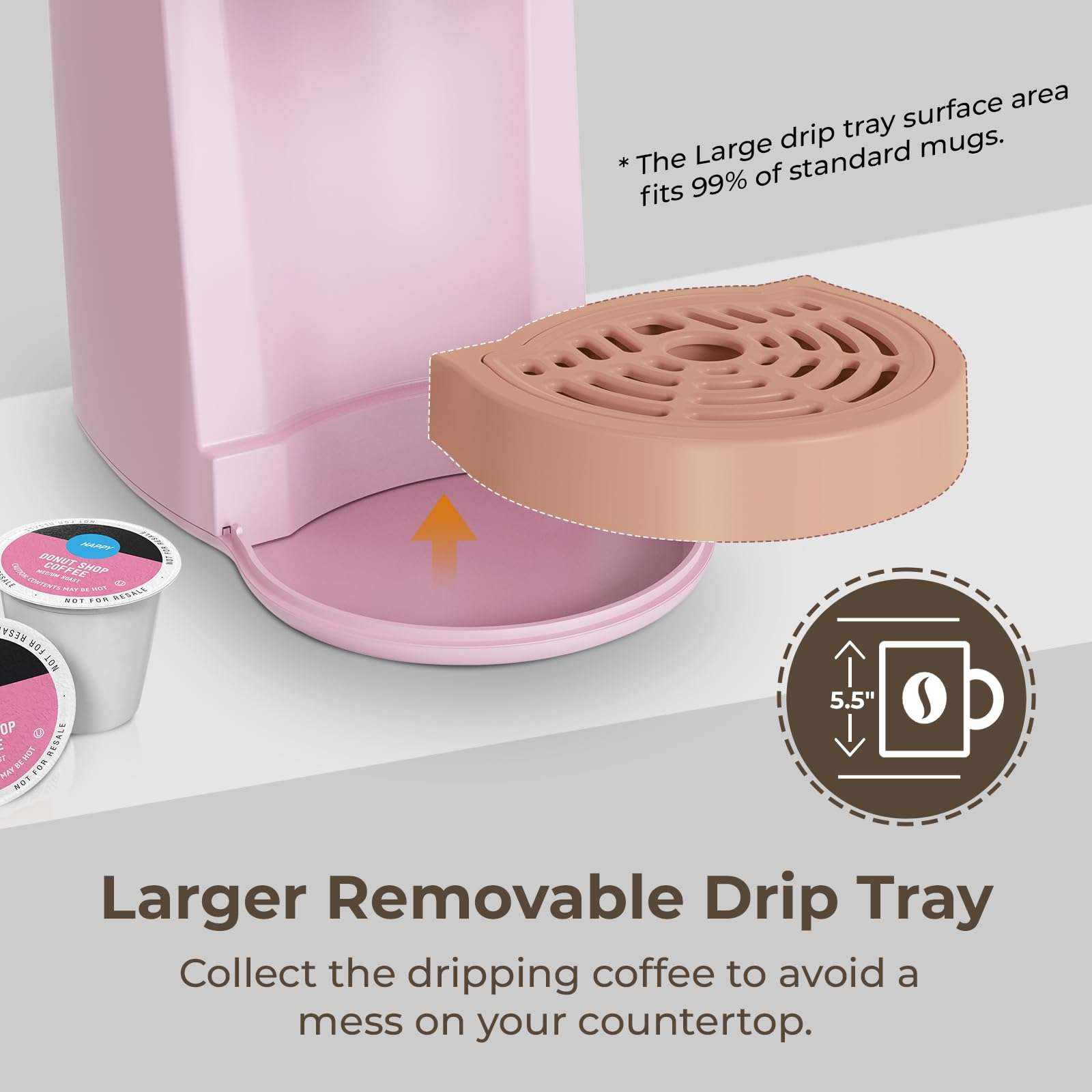 CHULUX Classic Single Serve Coffee Maker for K Cup, One Button Easy Coffee Machine for Office, RV, Travel and Dorm, Pink 5