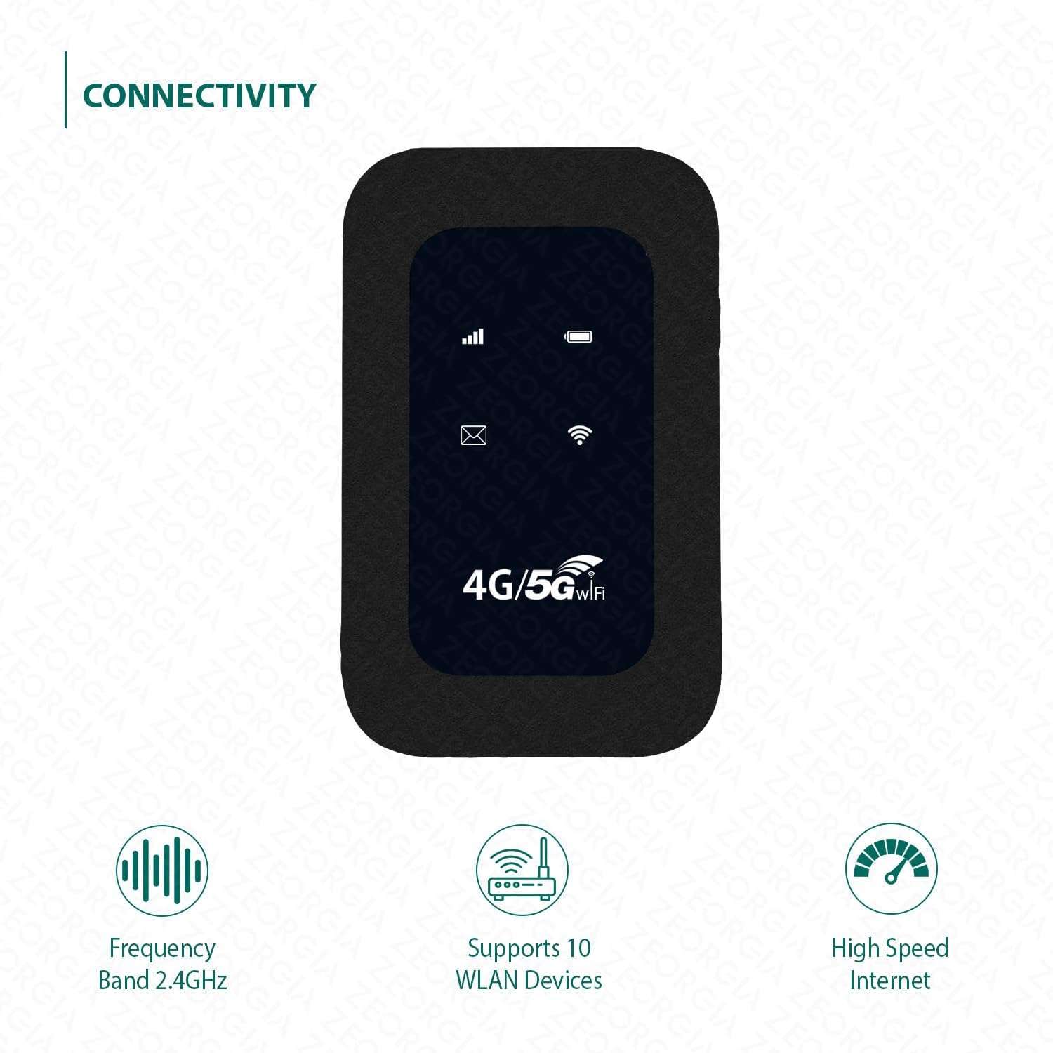 ZEORGIA 4G LTE Wi-Fi Dongle | Universal SIM Support | 150Mbps Speed | USB Portable Desktop Hotspot for 10 Devices | 2100mAh Battery, Black 6