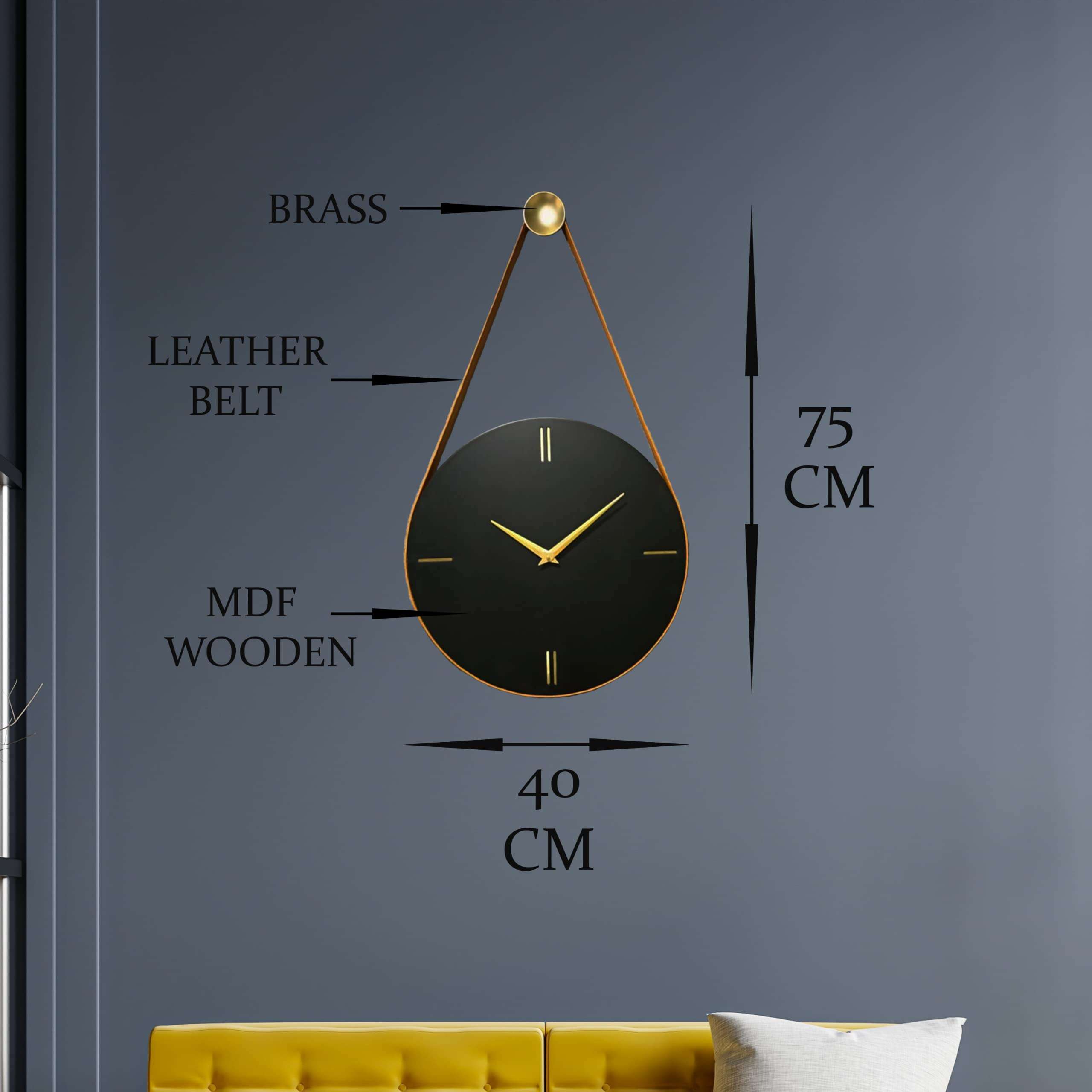 IMAGIHOME Italian Style Morden Minimal Wall Clock | Classic Antique Wall Clock | for Living Study Hall Dining and Bedroom and Stylish Wall Clock | Best for Home Decor and Interior Designing (Wooden , Brass , Leather) 4