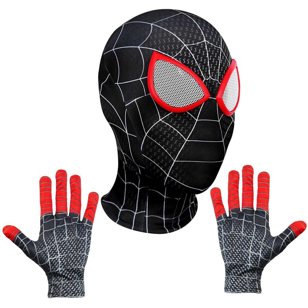 Fancyku® 3D Spider Mask and Gloves Gift, Spider Masks Cosplay Costumes Superhero Lenses for Adult Kids, Role Play Superhero Masks for Halloween Masquerade Cosplay (Black) 1