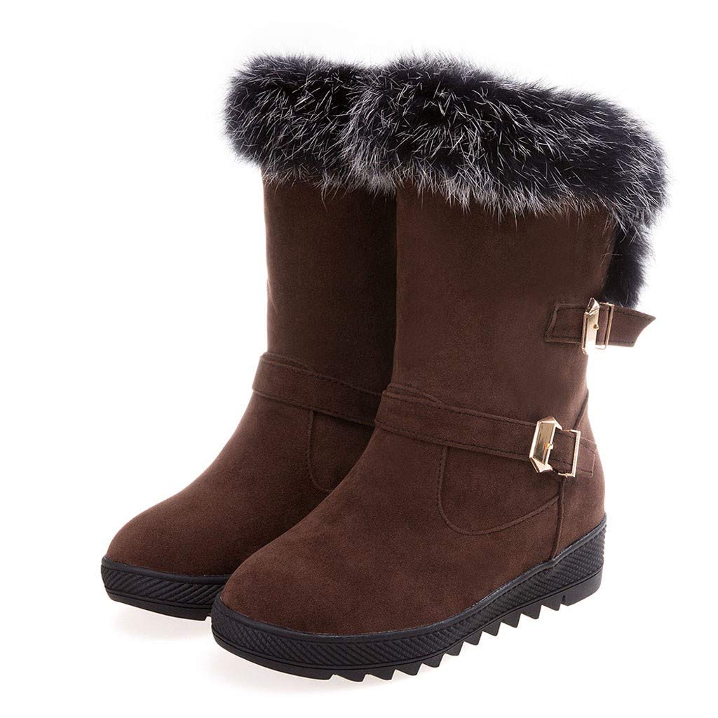Women's Snow Boots,WUAI Winter Shoes Warm Fur Lining Waterproof Mid Calf Lightweight Snow Booties(Brown,US 8/CN 39) 4