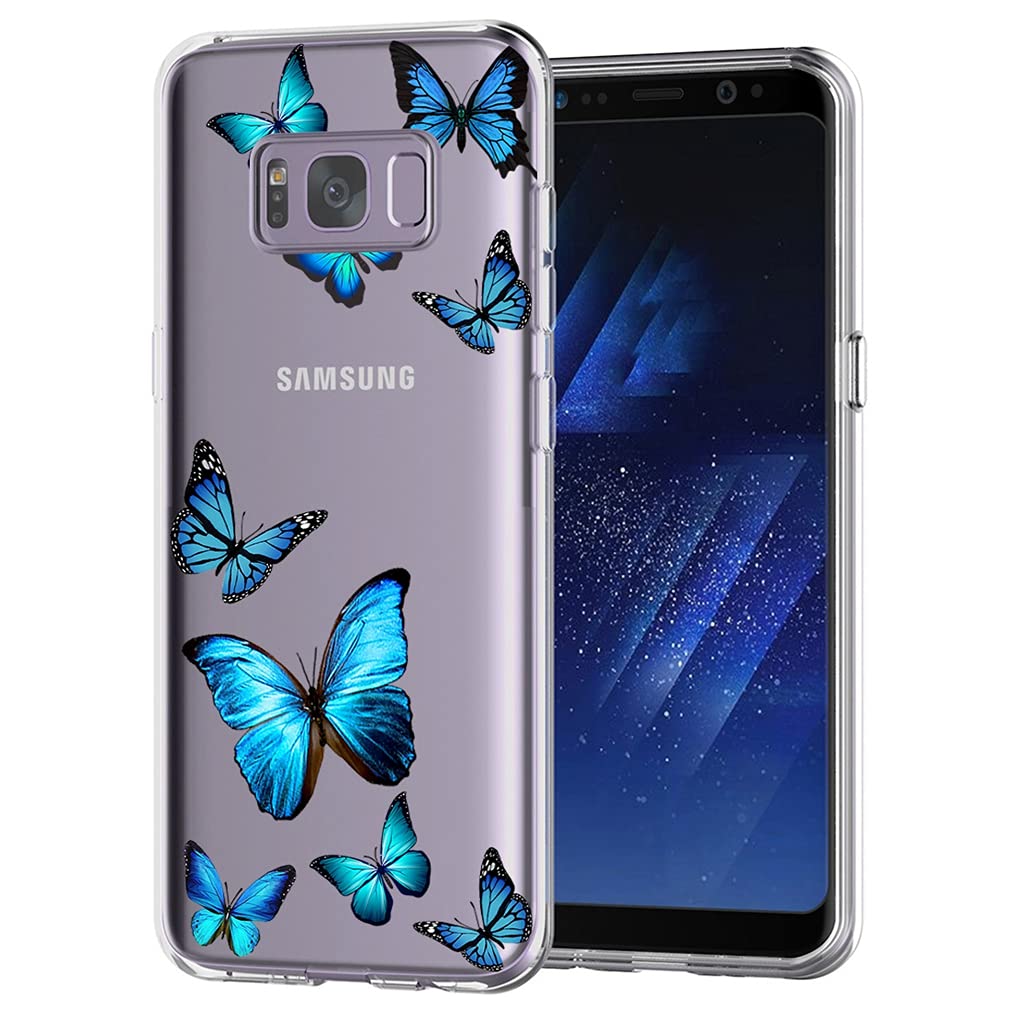 Vavies Case for Galaxy S8, Samsung S8 Case for Girls Women, Slim Shockproof Clear Pattern Soft Flexible TPU Back Phone Protective Cover Cases for Samsung Galaxy S8 (Blue Butterfly) 4