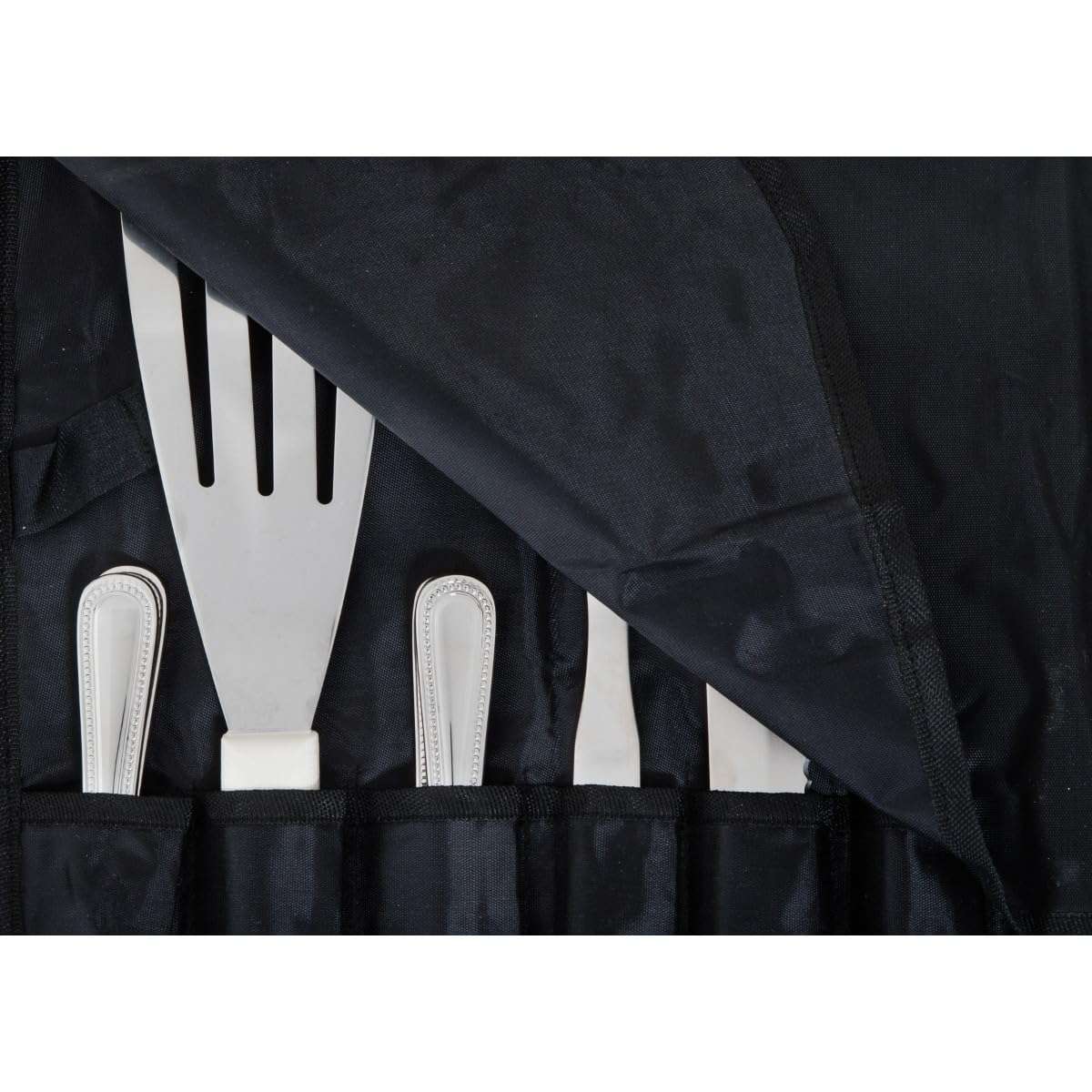 Chef Approved 18-3/4" Knife Storage Roll Bag | Professional Kitchen Tool Case with Velcro Closing Cover Flaps for Restaurant Cooking Knives | (10) Large Pockets | 18-3/4"W x 6-3/4"D, Nylon, Black 4