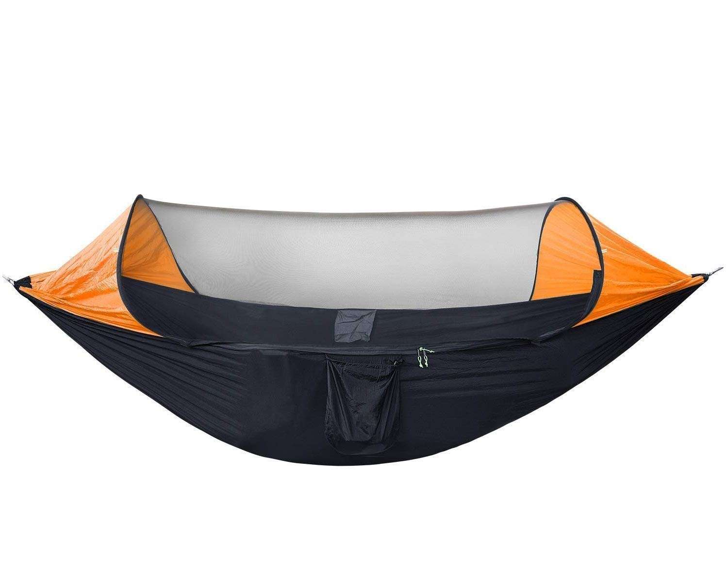 DOLPHY Portable Nylon Camping Hammock with Mosquito Net (Black, Orange ) 1