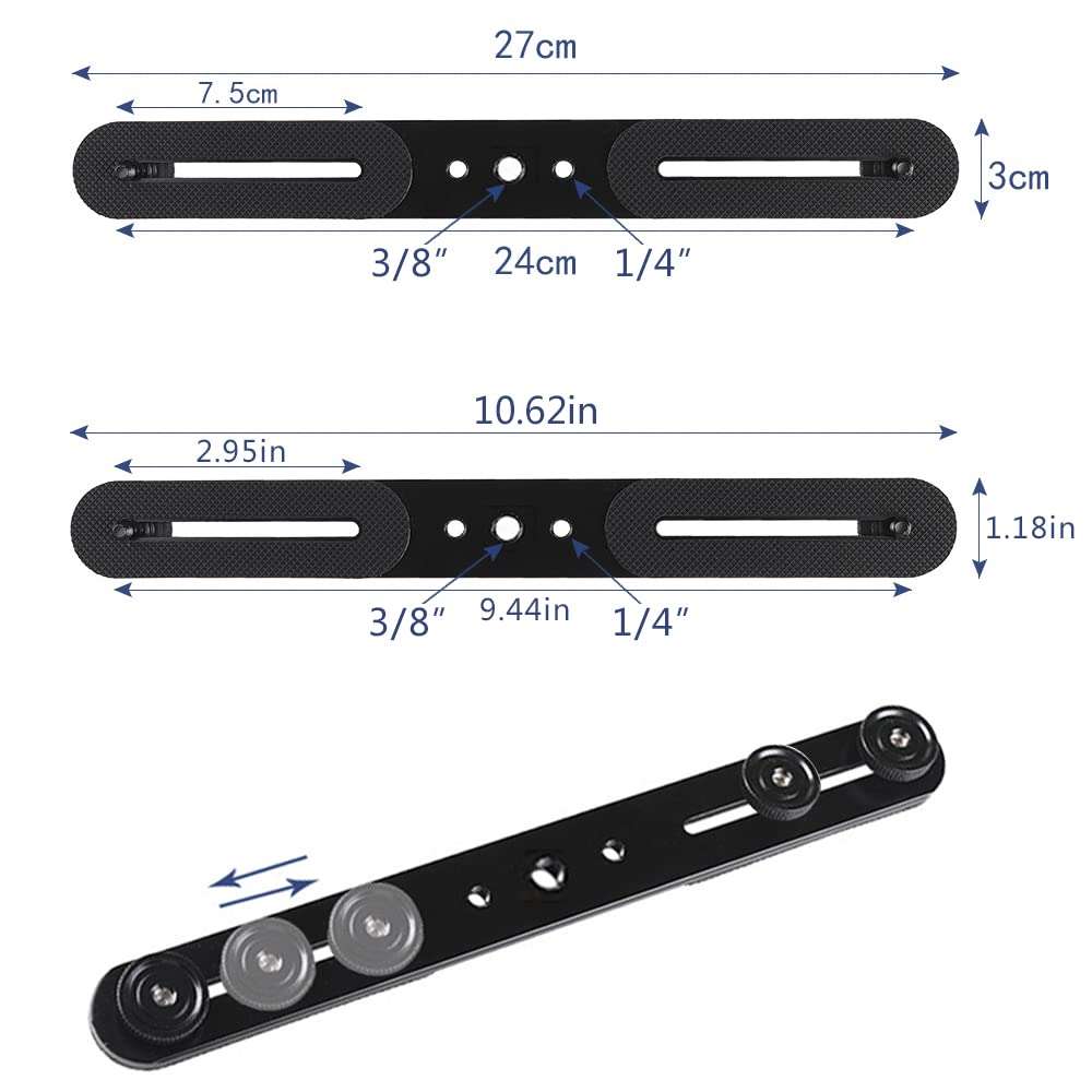 Zeetain 30cm Dual Speedlite Camera Mount Tripod Bracket Flash Extension Bar,10" Dual Tripod Bracket for Camera,LED Video Light,DSLR Camera,Flash Light 4