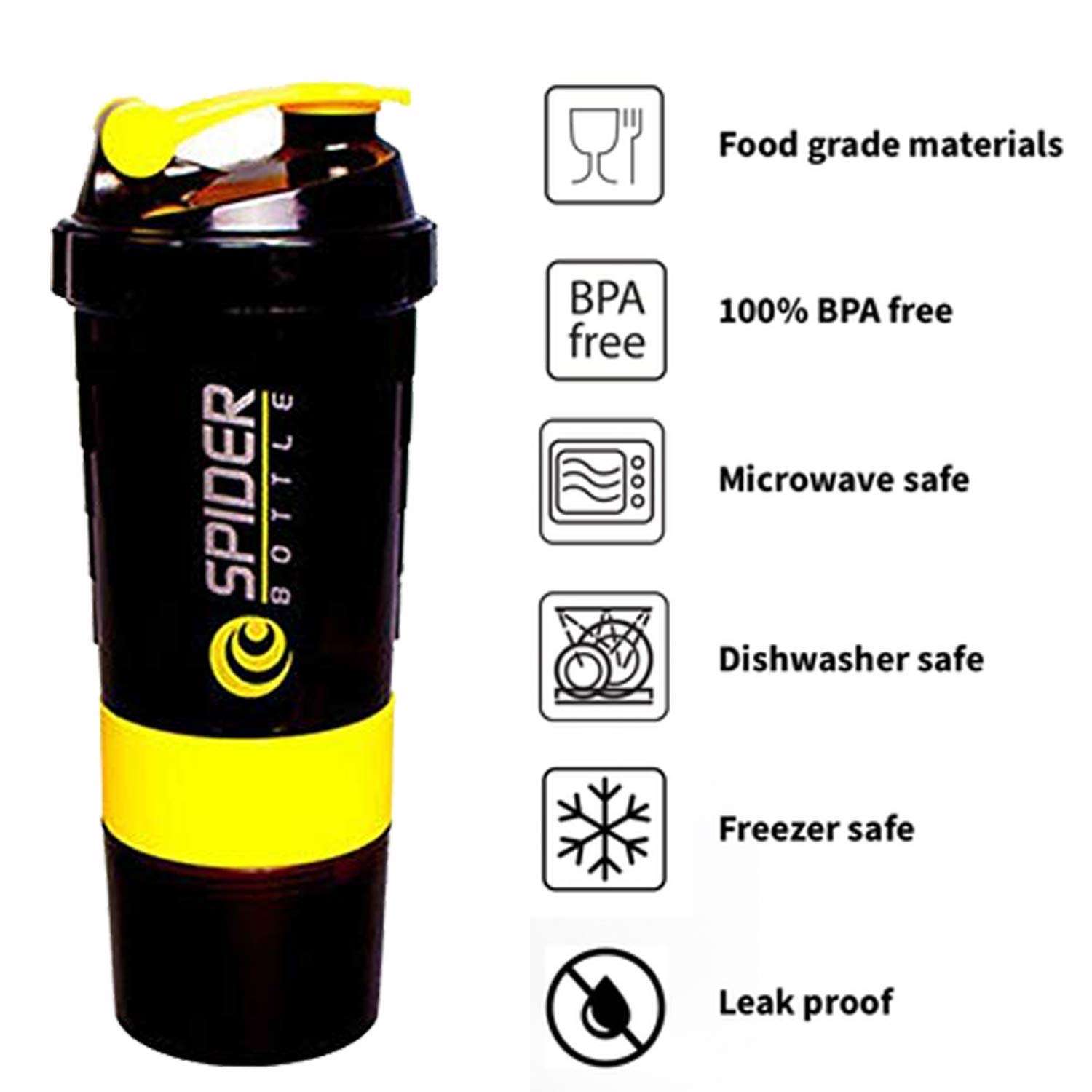 DOVEAZ Spider Shaker | Spider Protein Shaker | Spider Shaker Bottle | Gym Shaker | Cyclone Shaker | Protein Shaker | Gym Protein Shaker | Gym Bottle | Bpa Free Shaker | Shaker 500ml (Yellow) 4