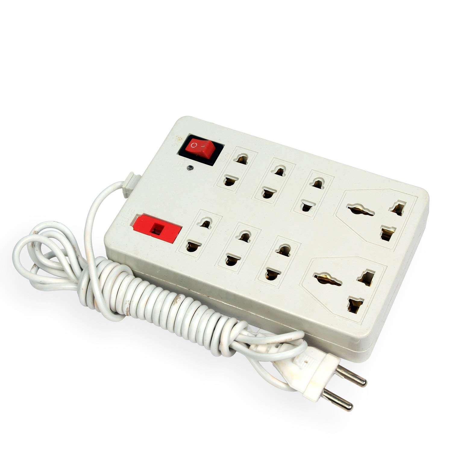 Elegant Casa Extension Board with 8 Socket 6 Amp,1 Switch Universal Cord with Copper and Fuse Indicator, Multi-Plug Power Strip 240 Volts 6